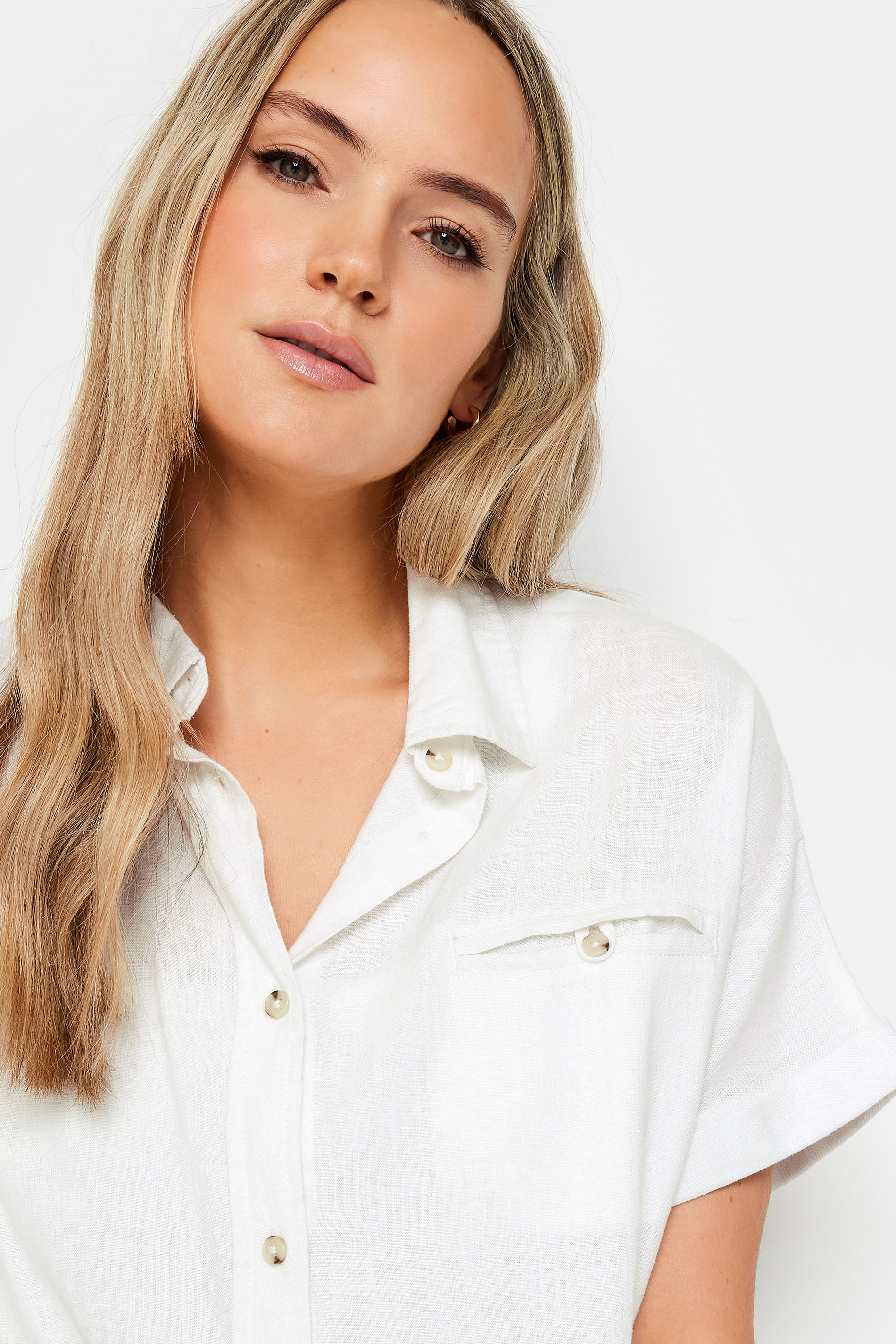 LTS Tall Womens White Linen Short Sleeve Shirt | Long Tall Sally 4