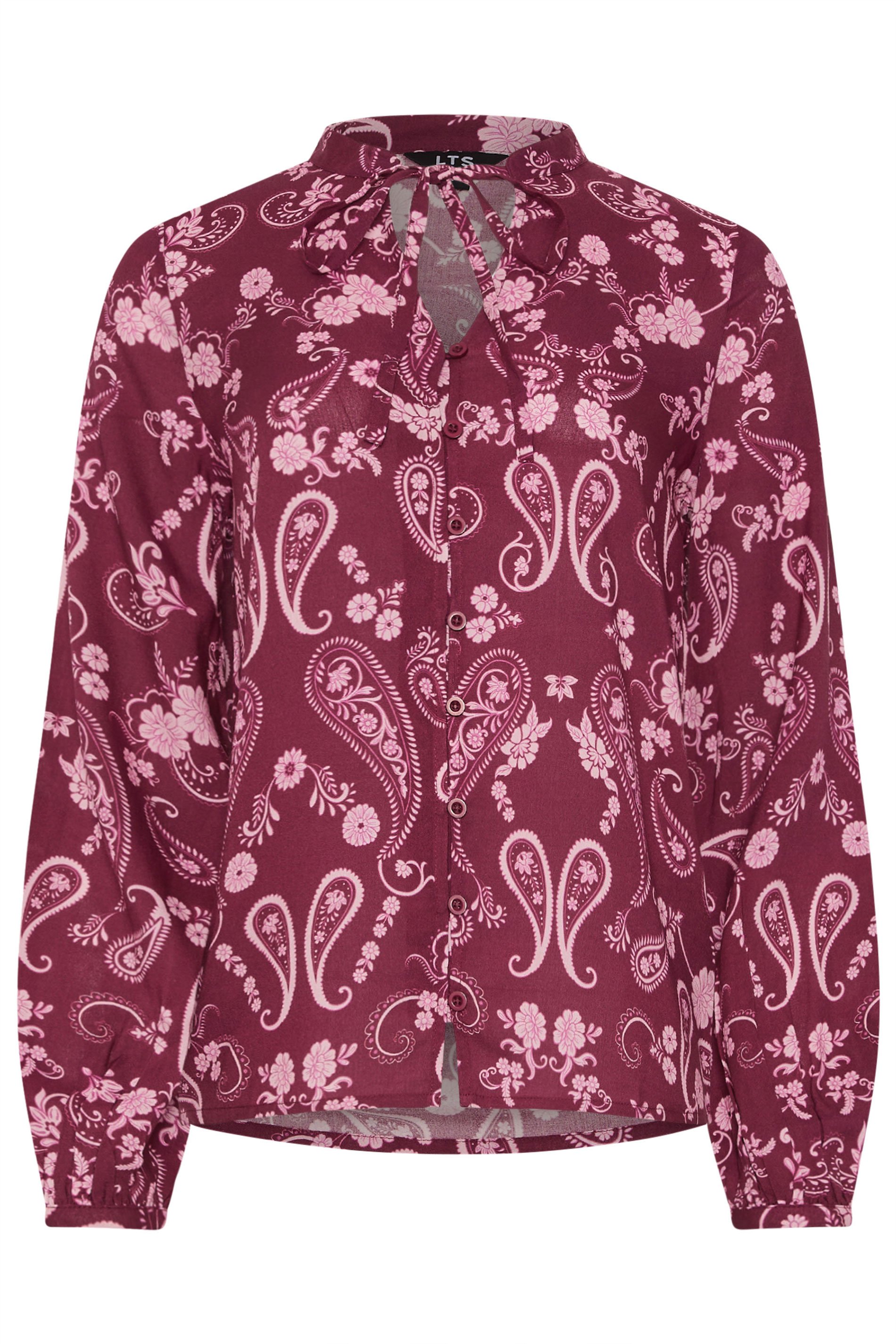 LTS Tall Dark Pink Paisley Button Tie Blouse | Long Tall Sally 5