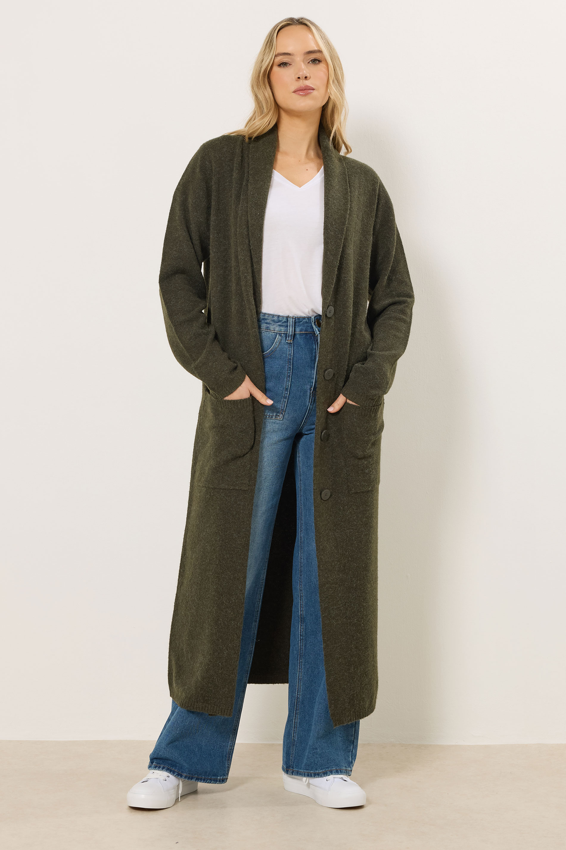 LTS Tall Women's Khaki Green Knitted Maxi Cardigan | Long Tall Sally 2