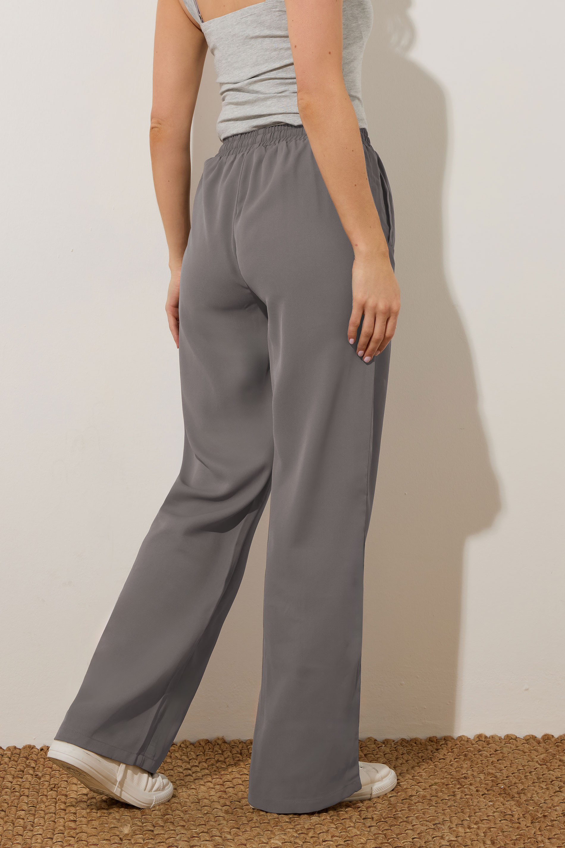 LTS Tall Grey Tie Waistband Wide Leg Trousers | Long Tall Sally