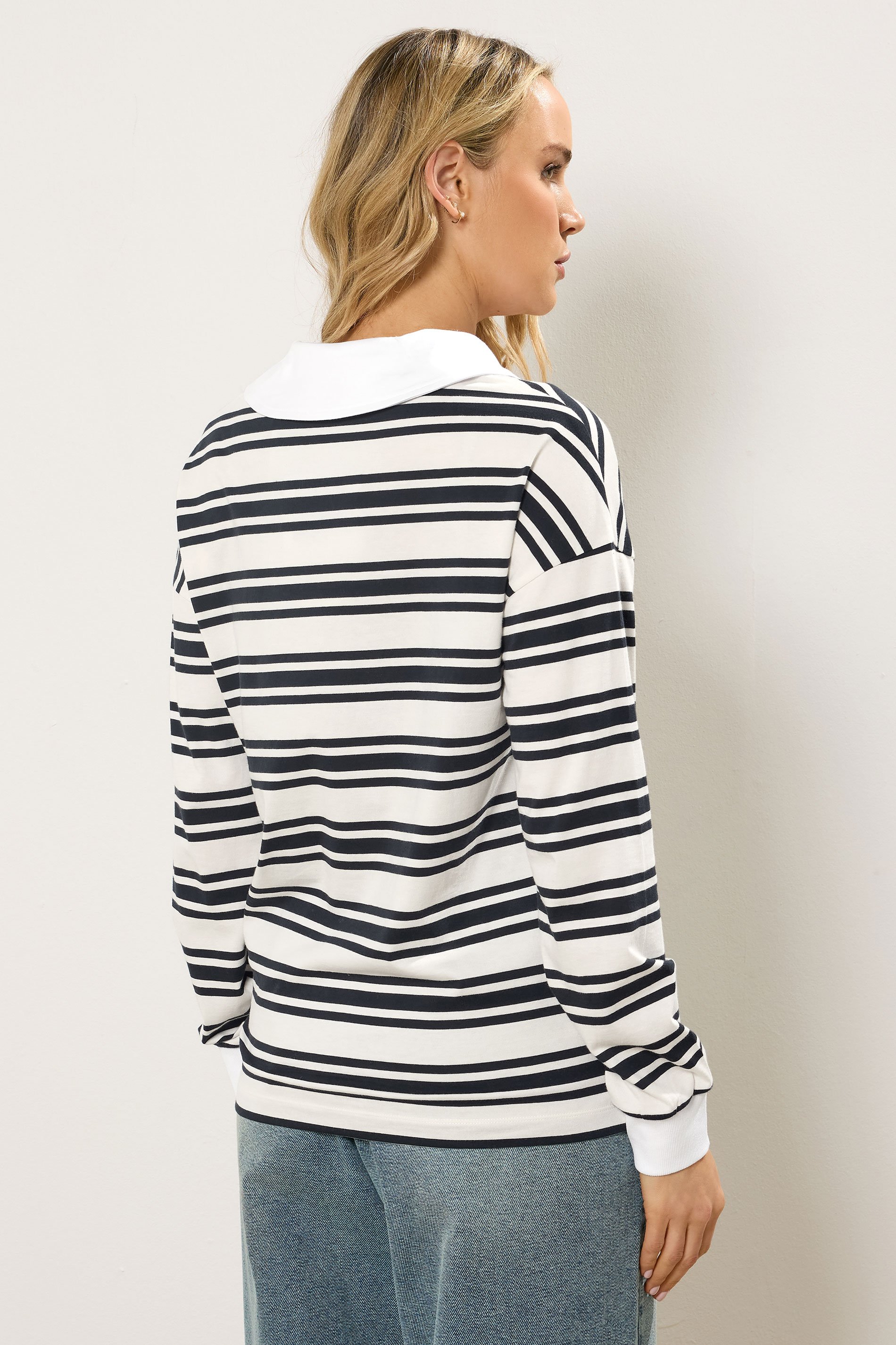LTS Tall Navy Blue Double Stripe Rugby Polo T-Shirt | Long Tall Sally 4