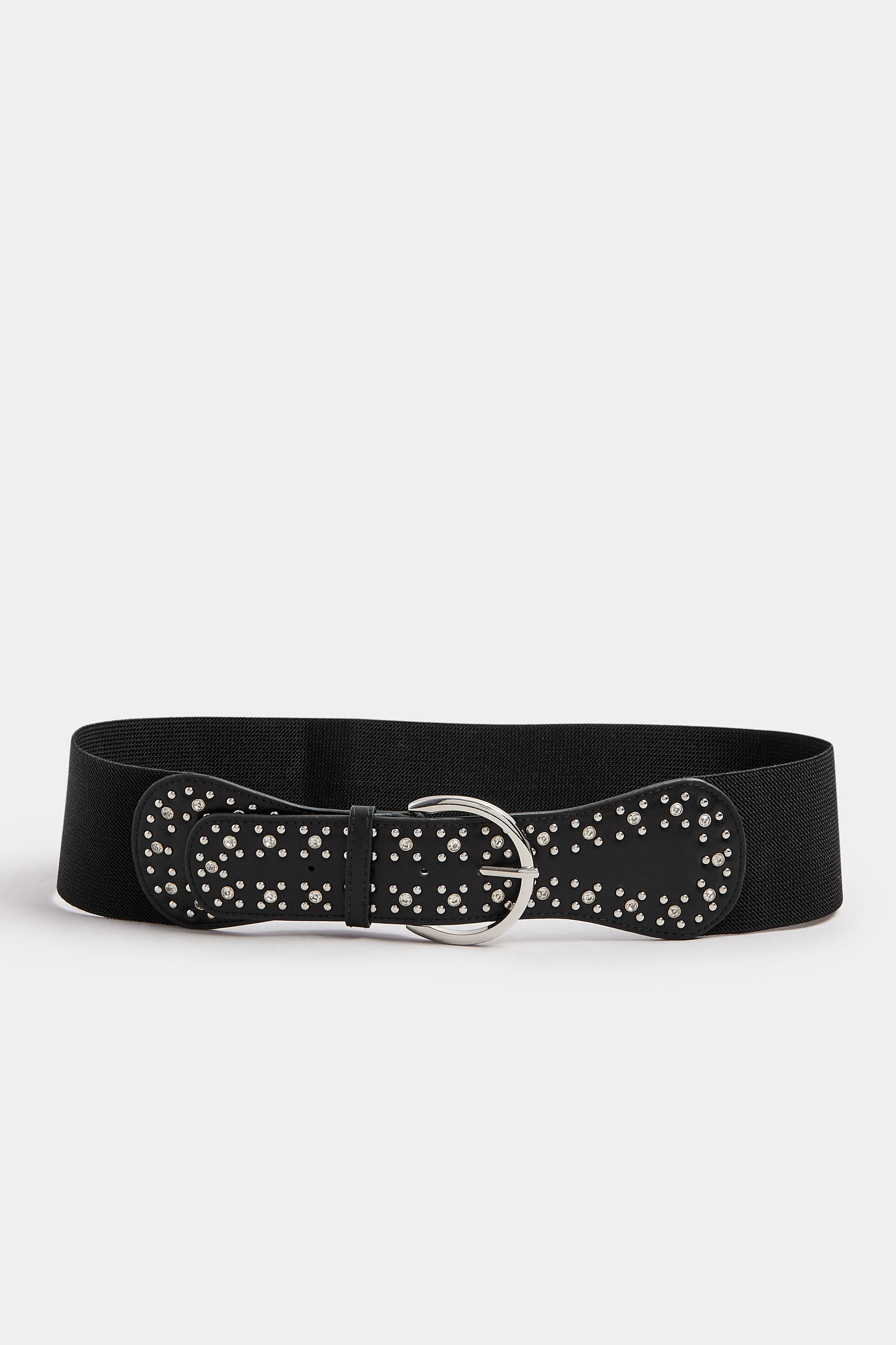 Black Diamante Wide Stretch Belt | Yours Clothing 2