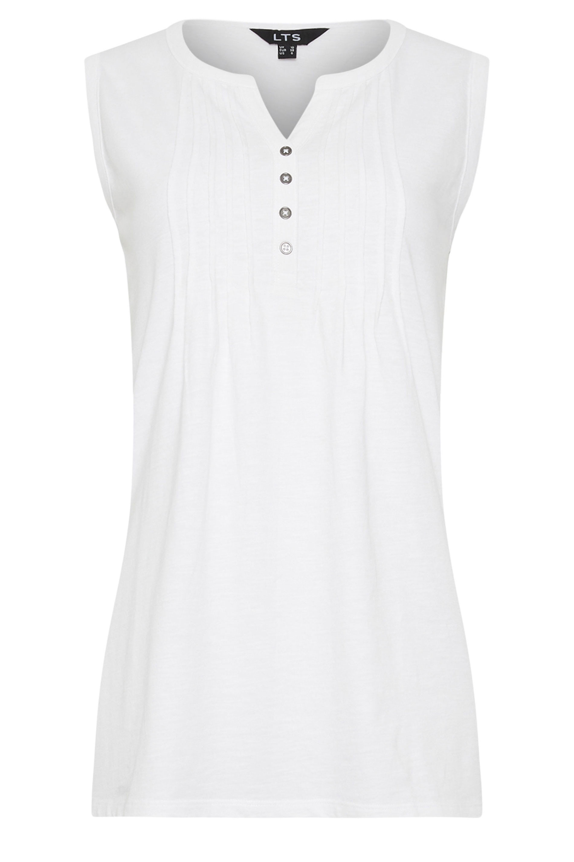 LTS Tall Women's White Cotton Henley Vest Top | Long Tall Sally 5