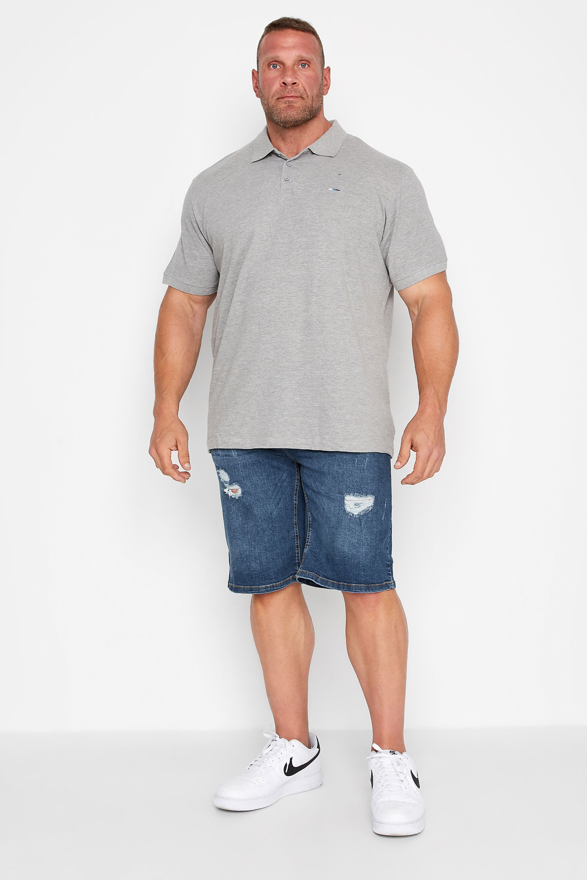 BadRhino Big & Tall Mid Blue Ripped Denim Shorts | BadRhino 2