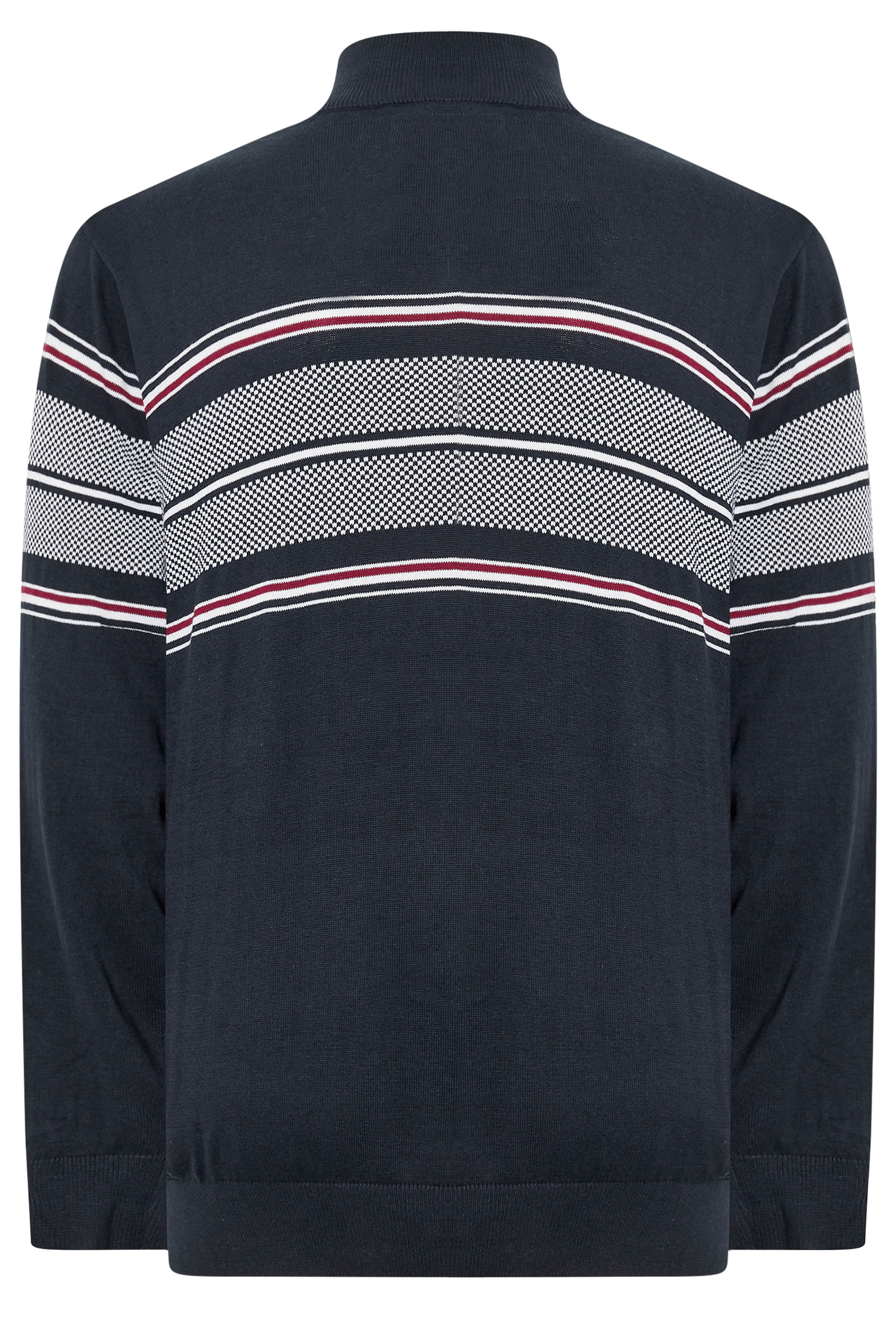 KAM Big & Tall Navy Blue Quarter Zip Stripe Knit Jumper | BadRhino 4