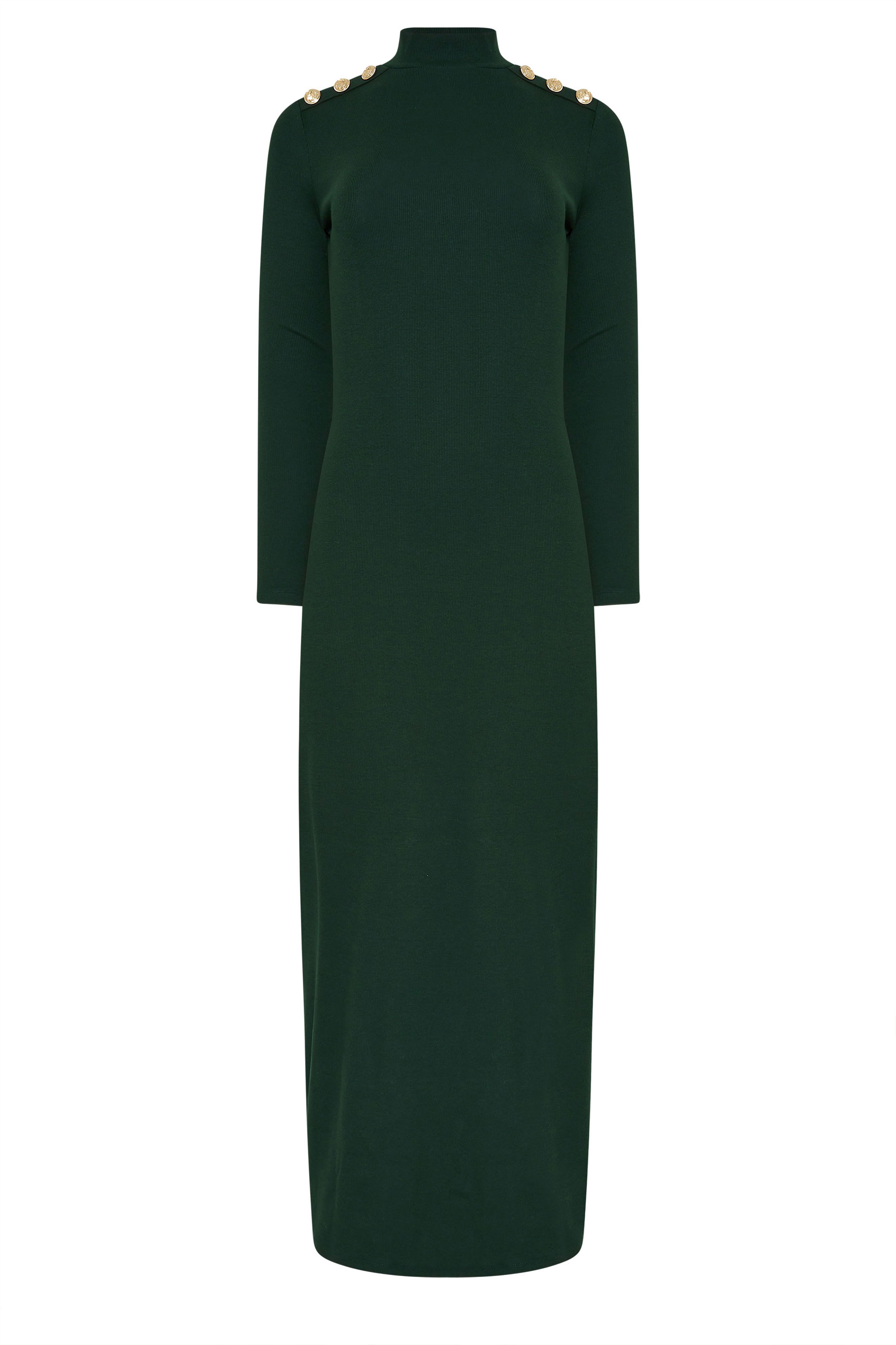 LTS Tall Dark Green Ribbed Shoulder Button Maxi Dress | Long Tall Sally 5