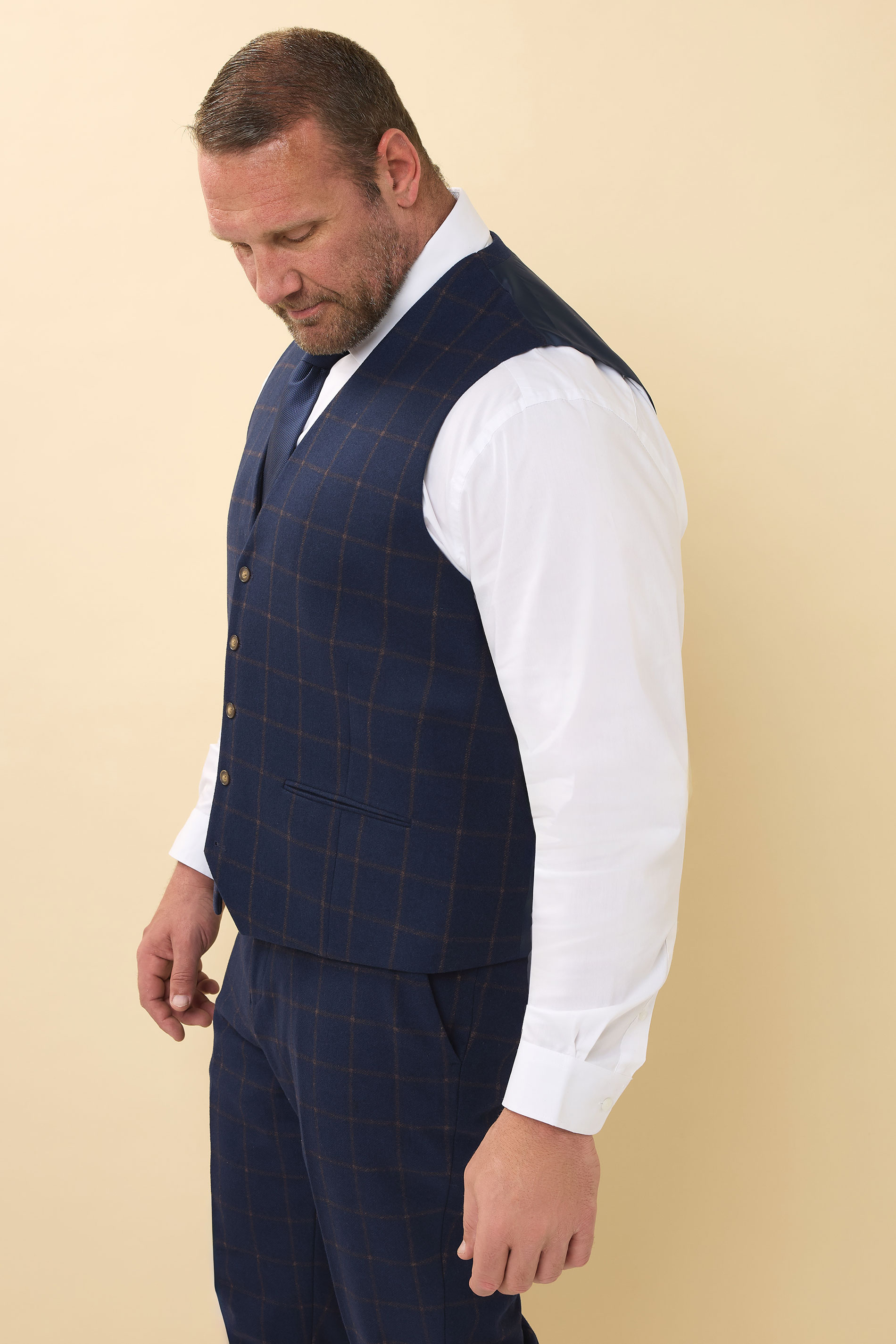 BadRhino Tailoring Big & Tall Navy Blue & Rust Orange Tweed Waistcoat | BadRhino 6