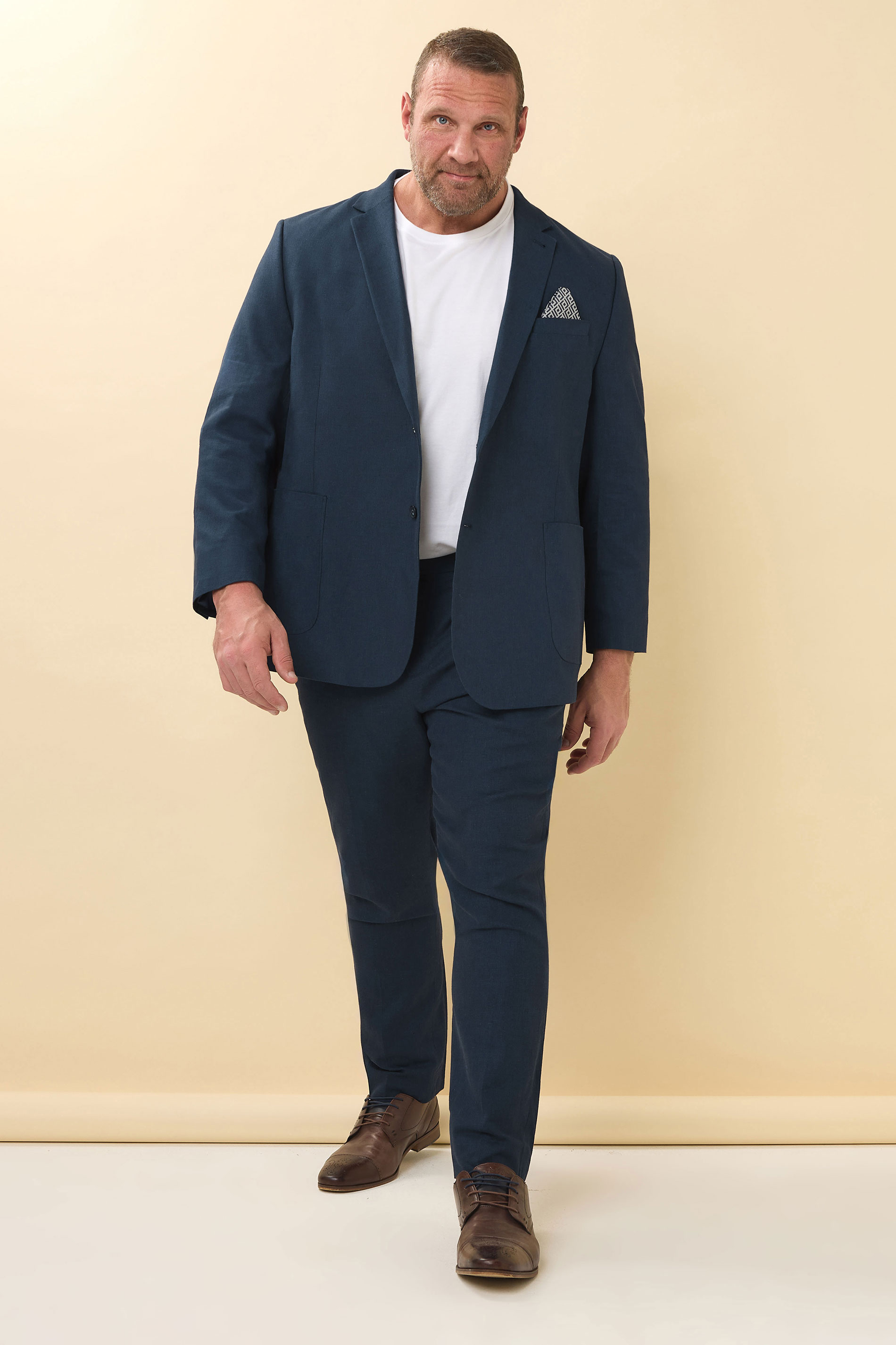 BadRhino Big & Tall Navy Blue Linen Suit Trousers | BadRhino 4