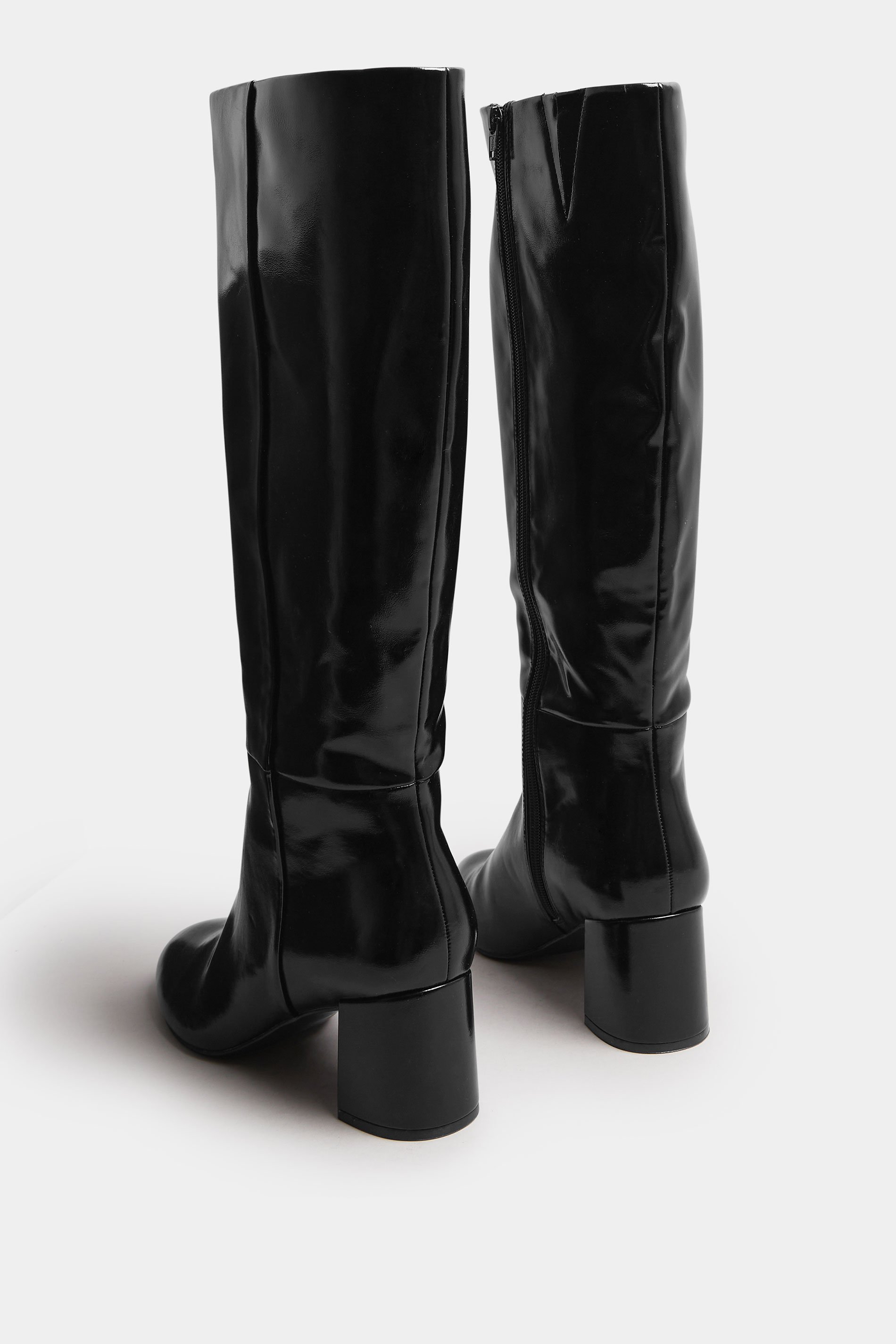 LTS Black Patent Knee High Block Boots In Standard Fit | Long Tall Sally 4