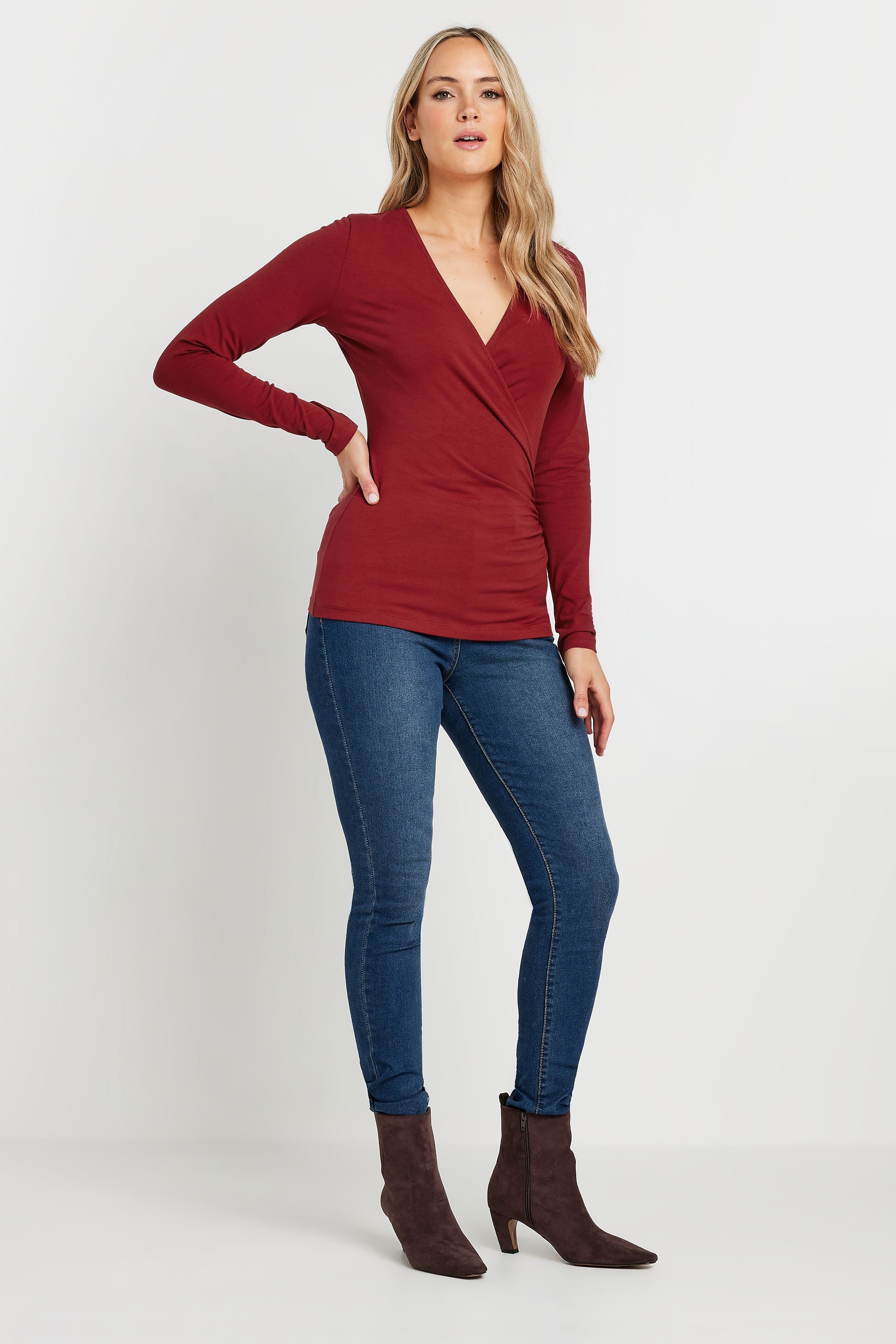 LTS Tall 2 PACK Khaki Green & Red Wrap Tops | Long Tall Sally 4