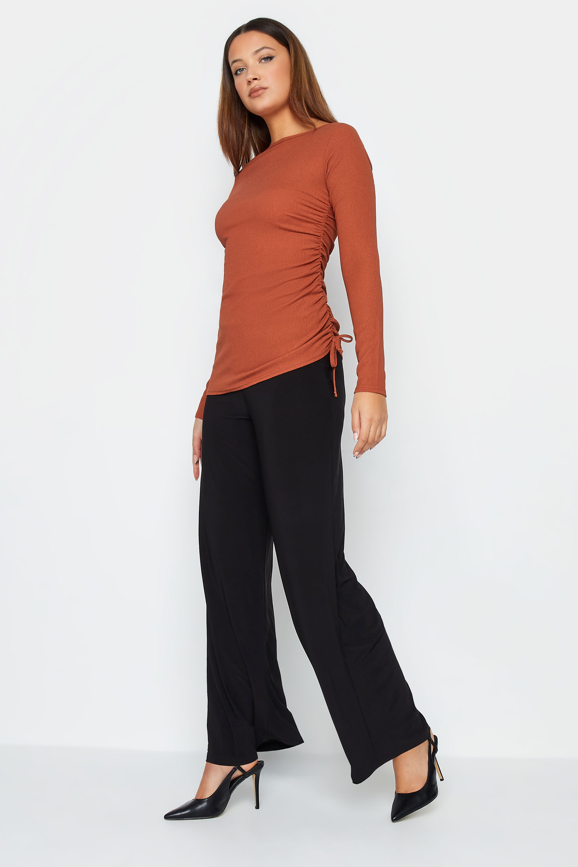 LTS Tall Dark Orange Ruched Long Sleeve Top | Long Tall Sally  2