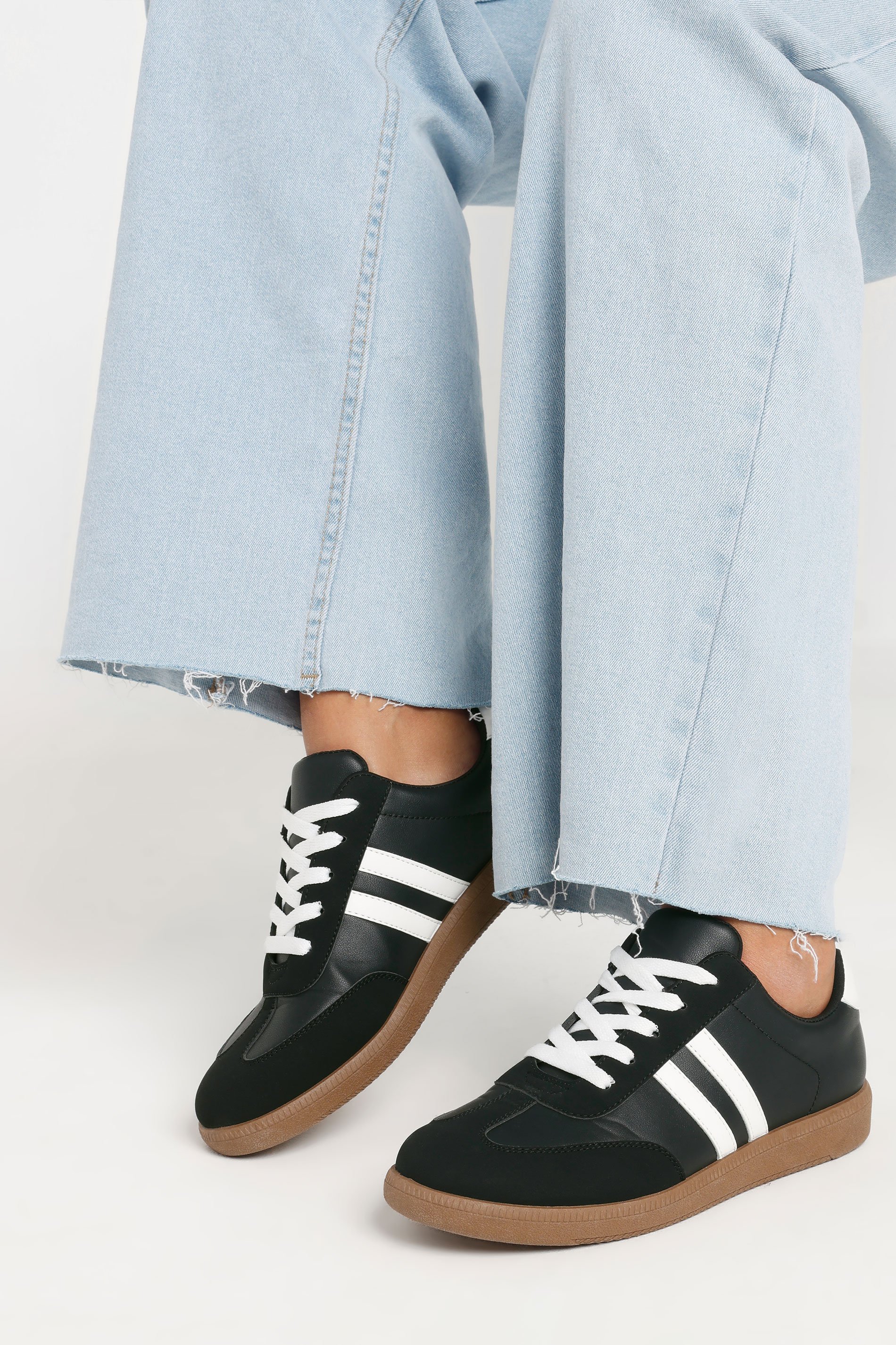 Black Retro Stripe Trainers In Extra Wide EEE Fit | Yours Clothing 1