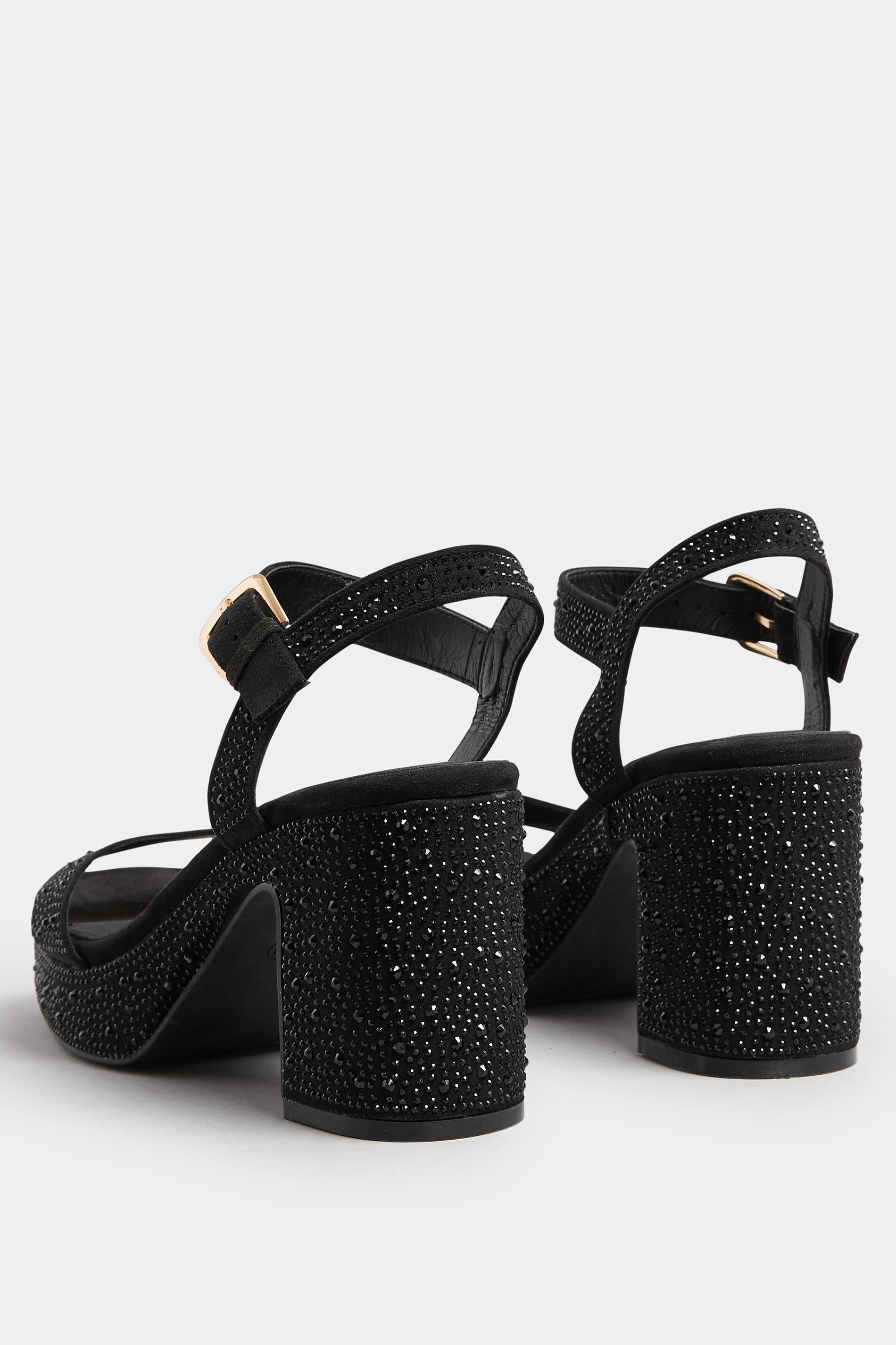 Black Diamante Platform Block Heels In Wide E Fit | Yours Clothing 4