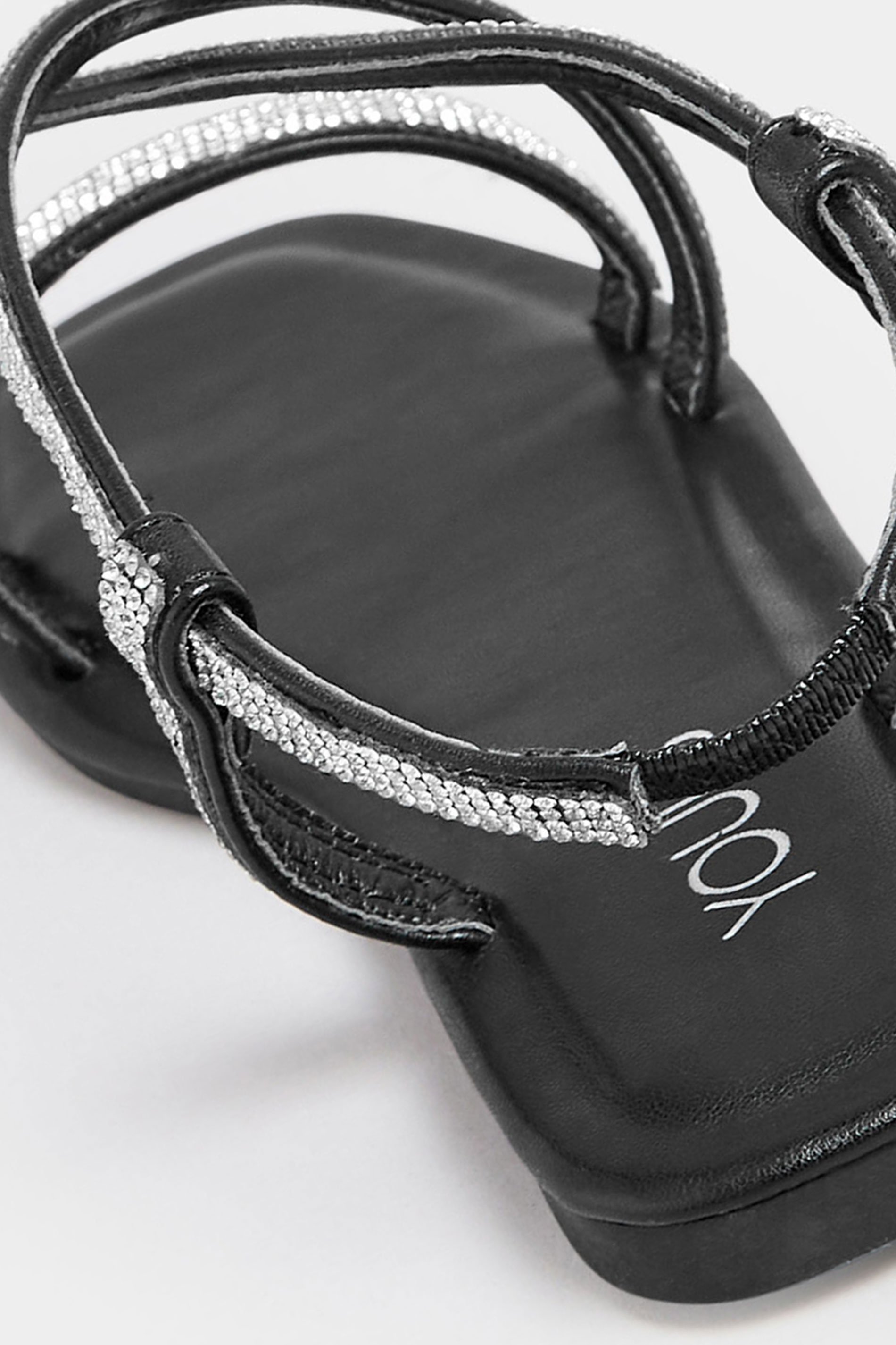 YOURS Curve Black Diamante Strap Sandals In Wide E Fit & Extra Wide EEE Fit | Yours Clothing  4
