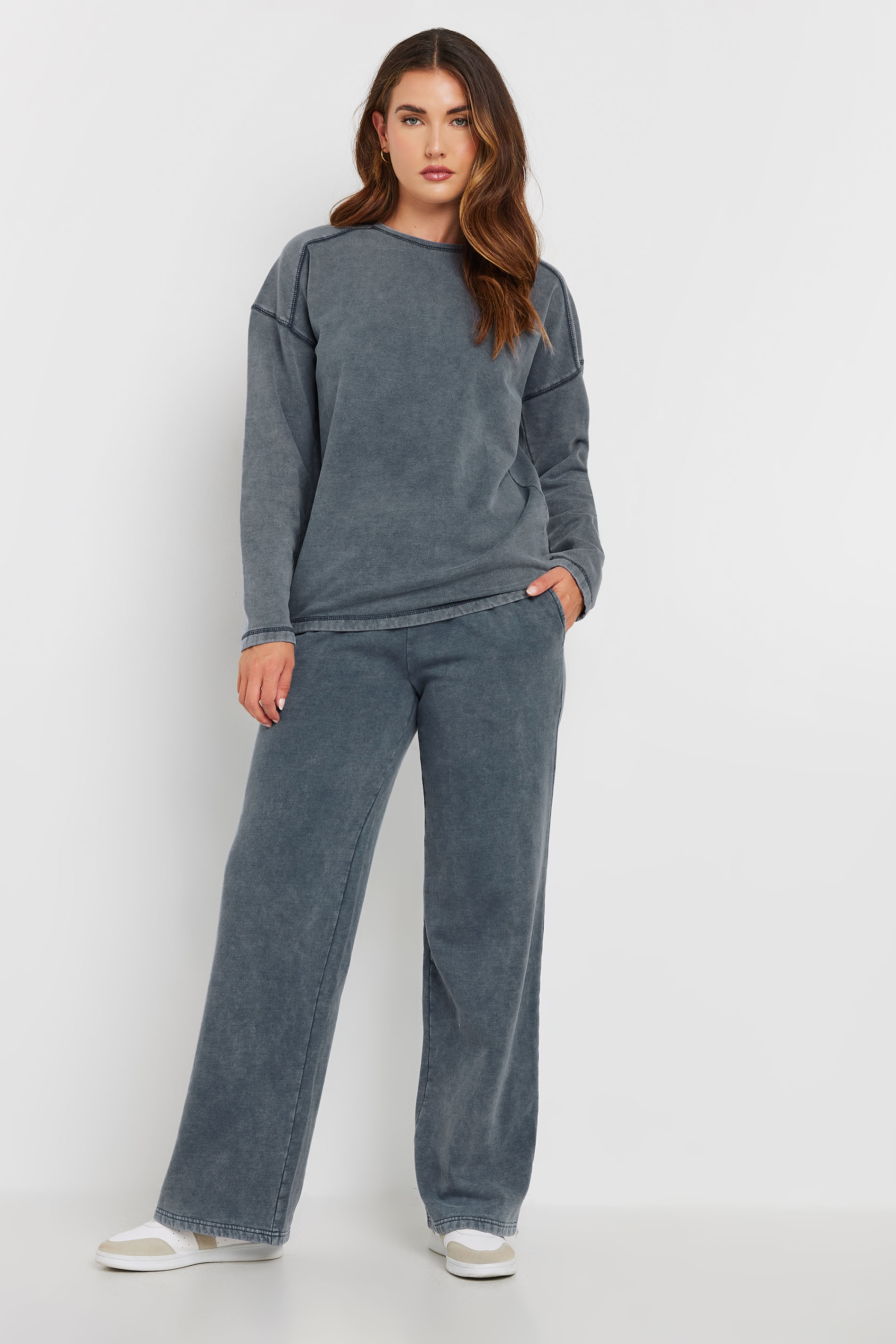 LTS Tall Navy Blue Acid Wash Crew Neck Sweatshirt | Long Tall Sally 3