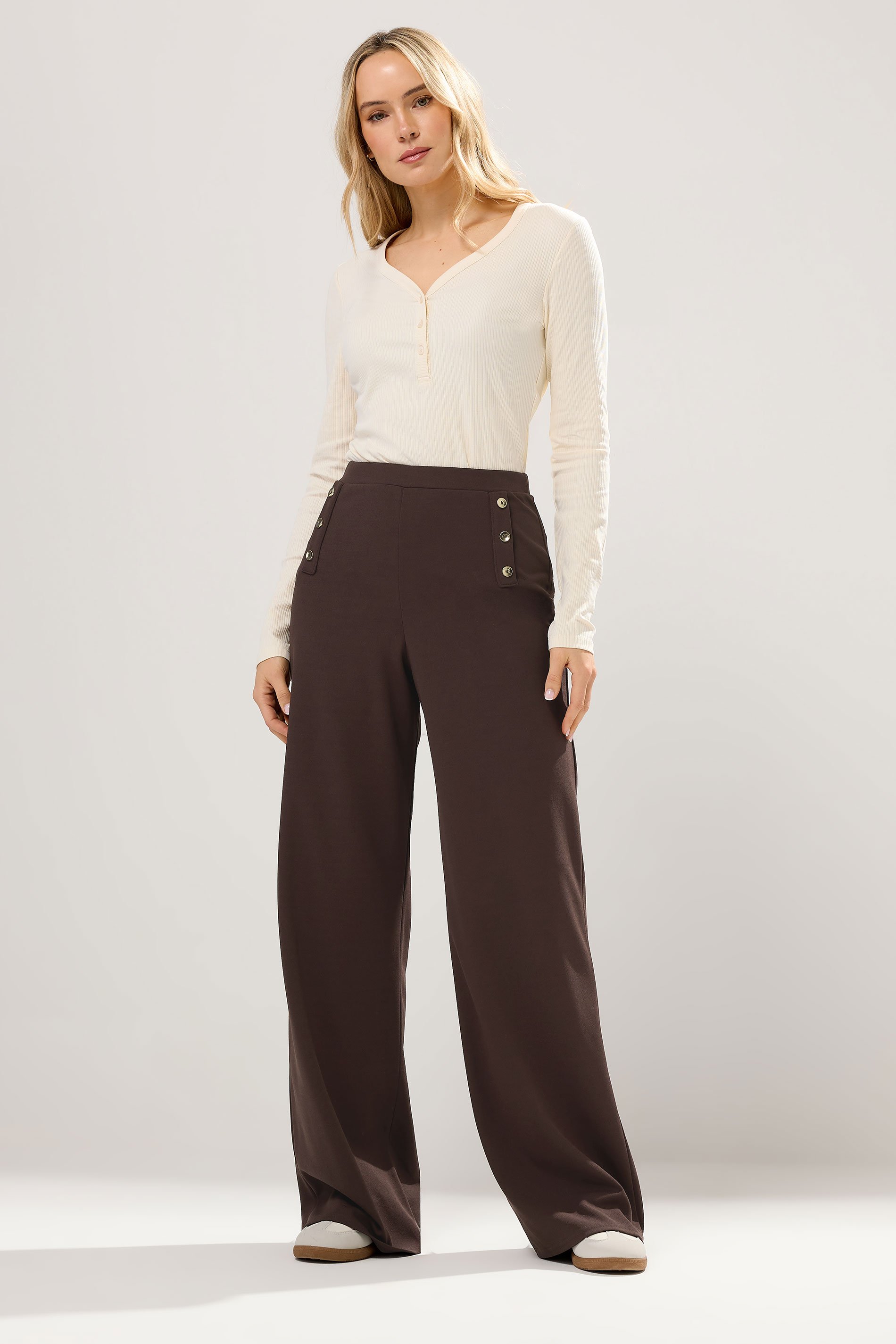 LTS Tall Chocolate Brown Military Wide Leg Trousers | Long Tall Sally 1