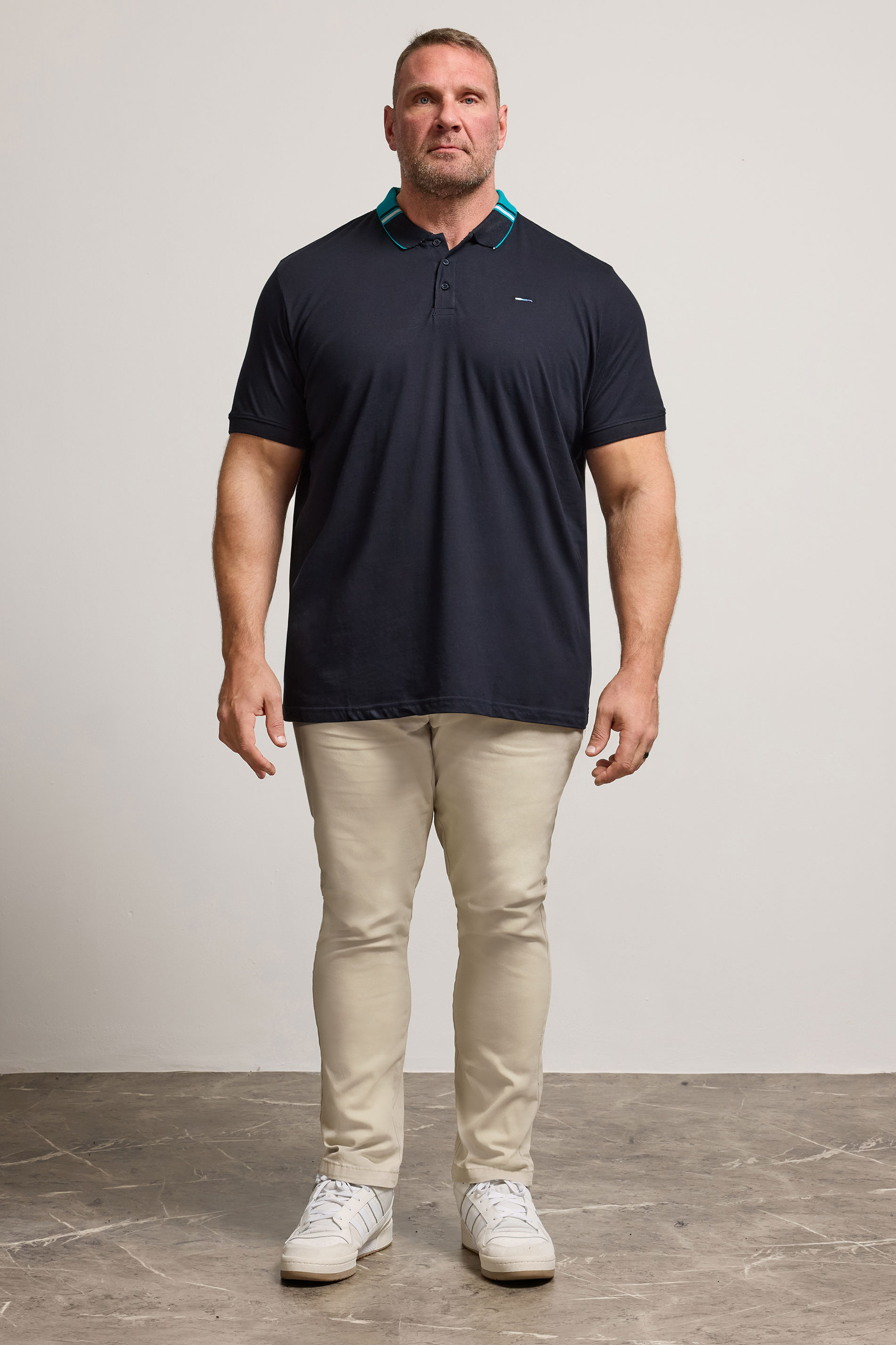 BadRhino Big & Tall Navy Blue Stripe Detail Jacquard Collar Polo Shirt | BadRhino 2