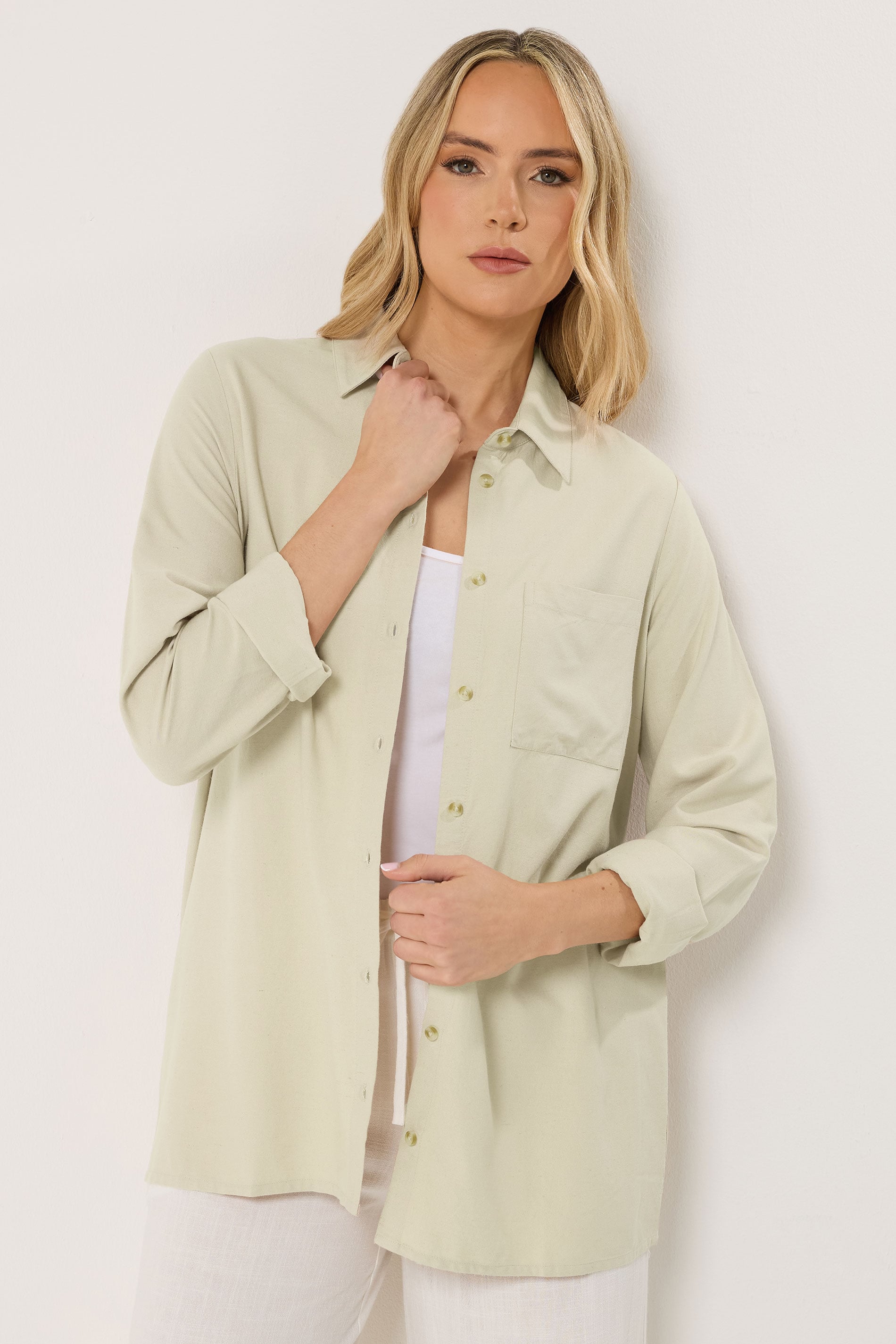 LTS Tall Women's Natural Brown Linen Long Sleeve Shirt | Long Tall Sally  3