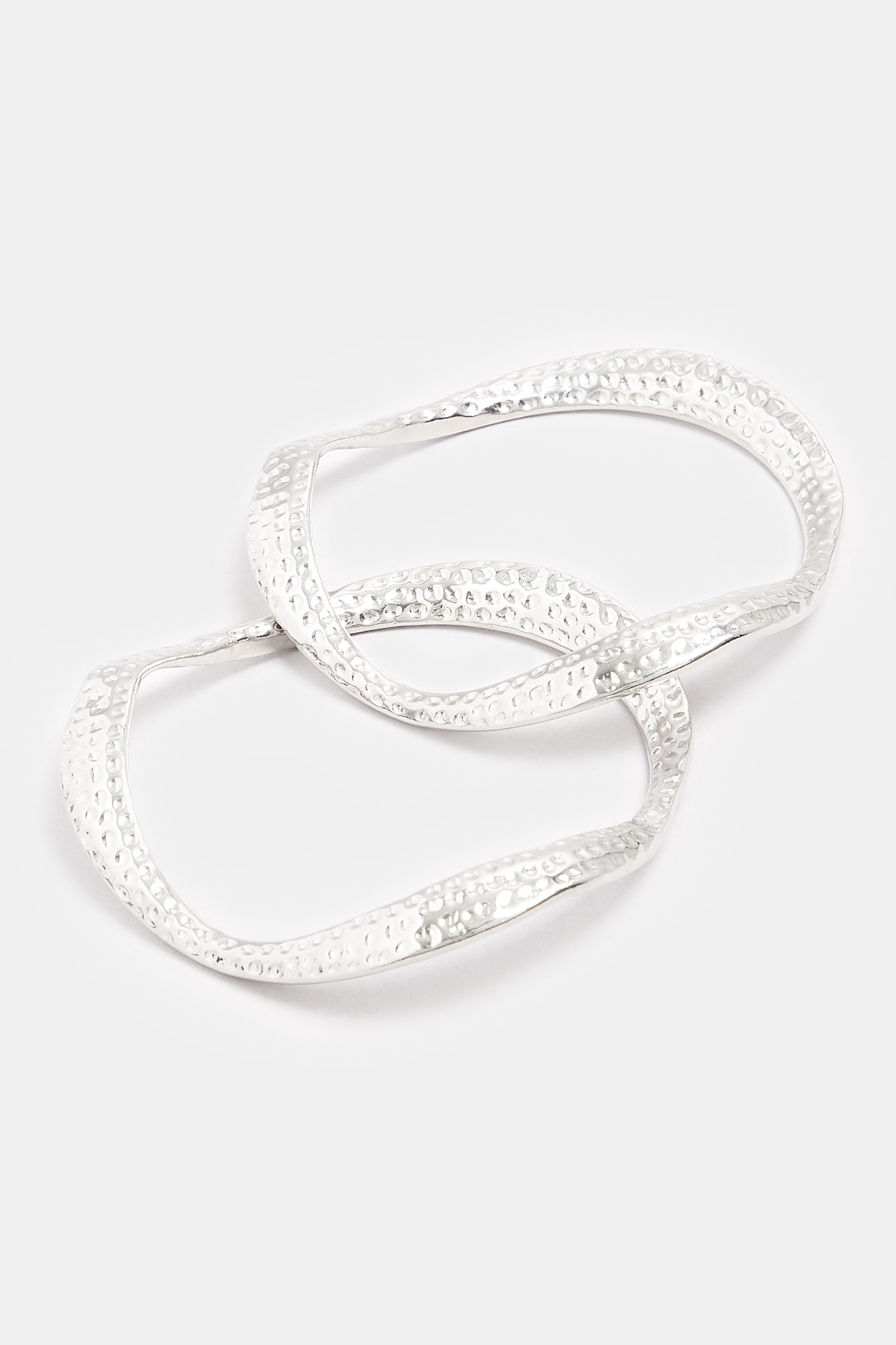 2 PACK Silver Tone Textured Bangle Bracelets | Yours Clothing 2