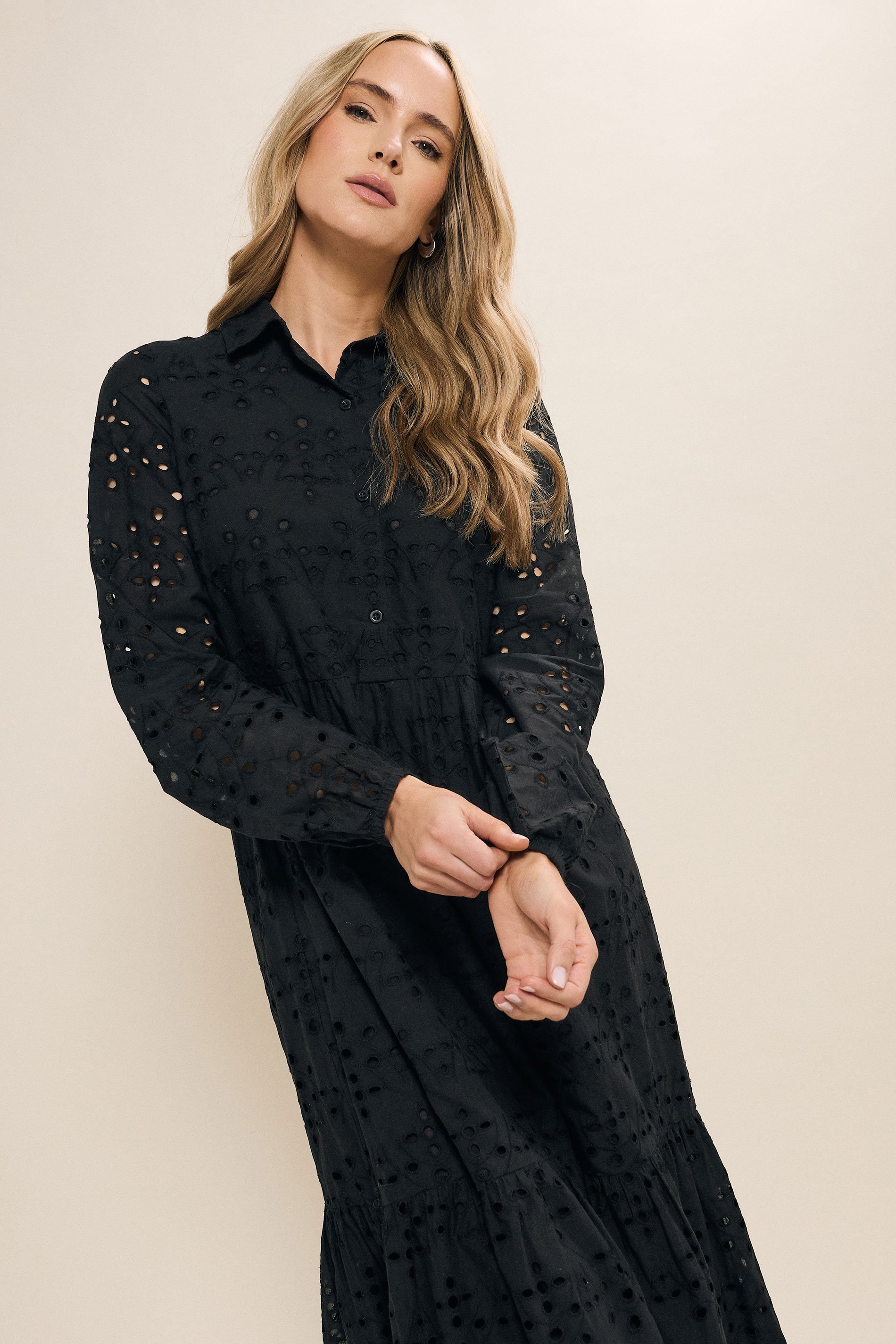LTS Tall Black Broderie Tiered Maxi Dress | Long Tall Sally 5