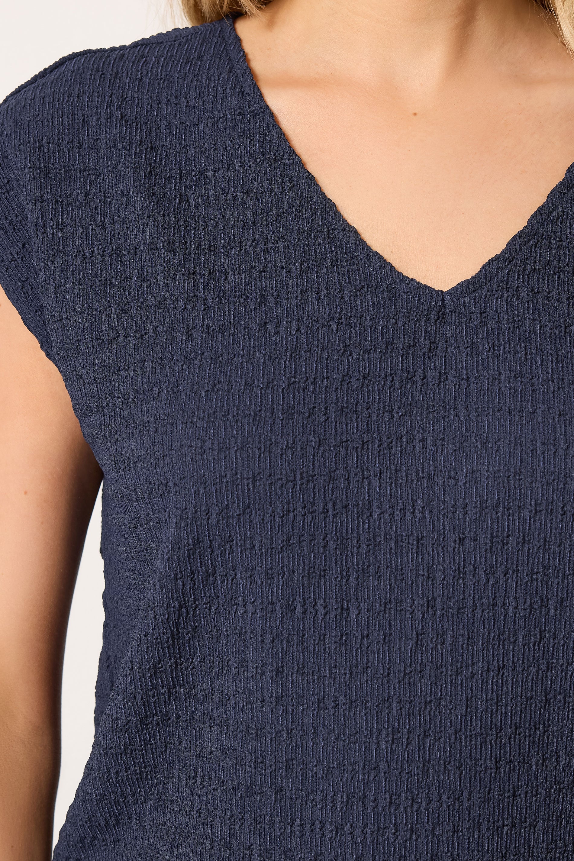 LTS Tall Women's Set Navy Blue Textured Top & Wide Leg Trousers | Long Tall Sally 4