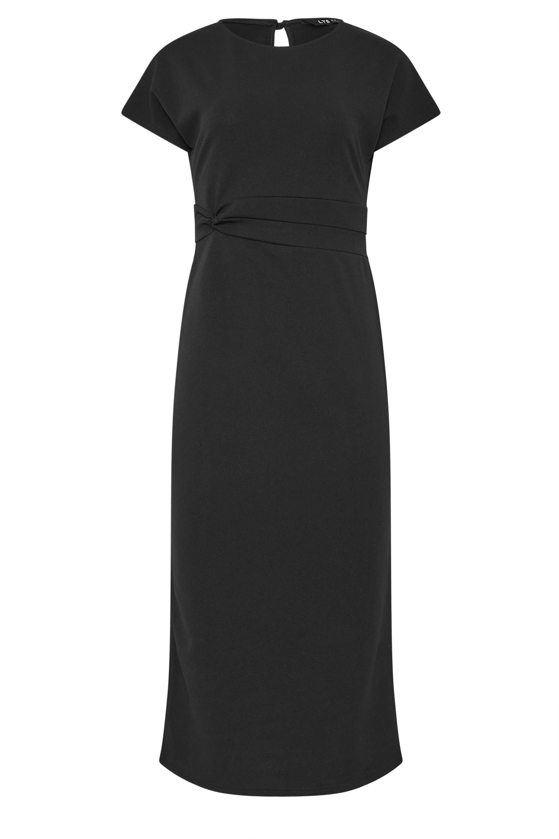 LTS Tall Women's Black Twist Short Sleeve Midi Dress | Long Tall Sally 1