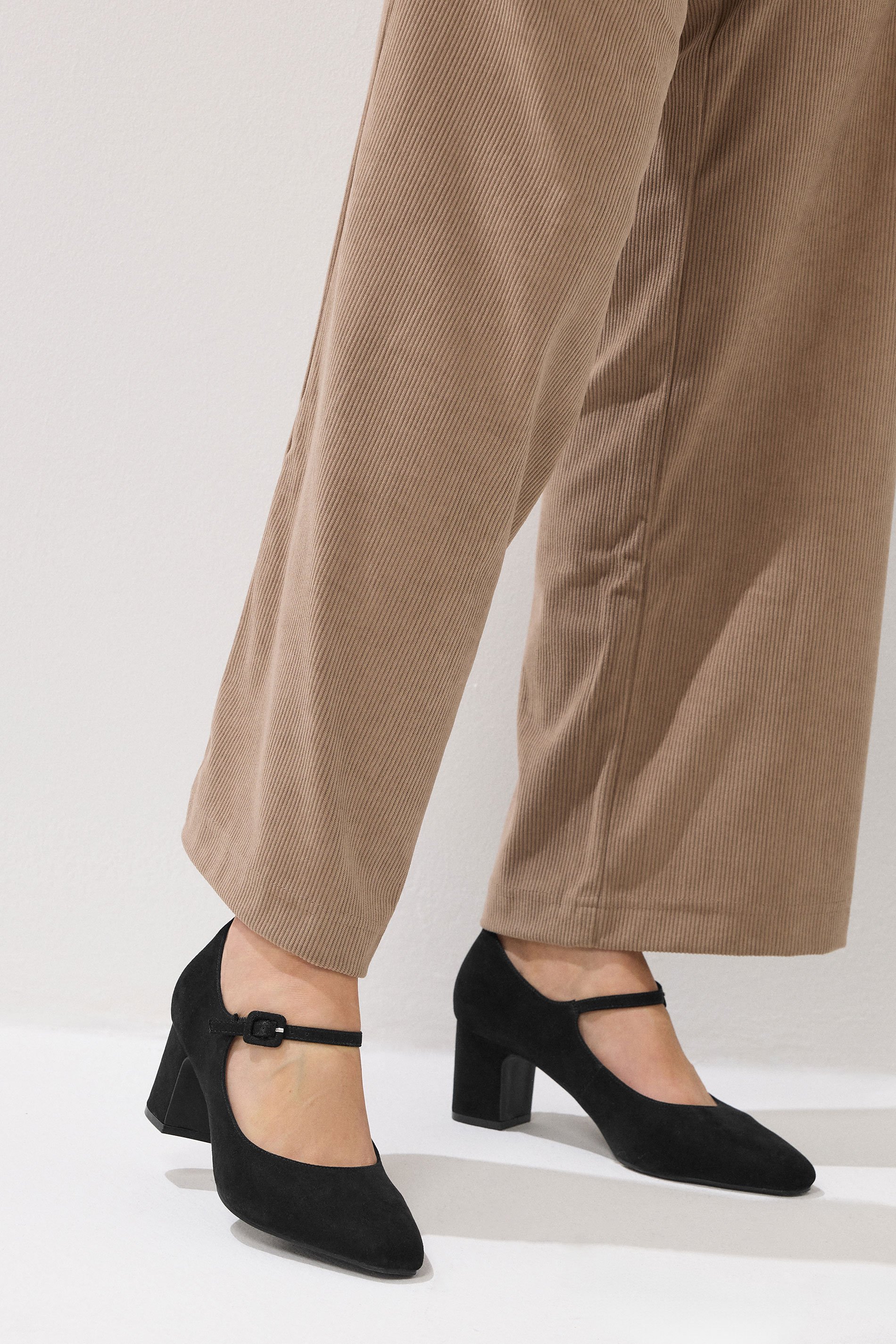 LTS Black Faux Suede Mary Jane Block Heel In Standard Fit | Long Tall Sally 1