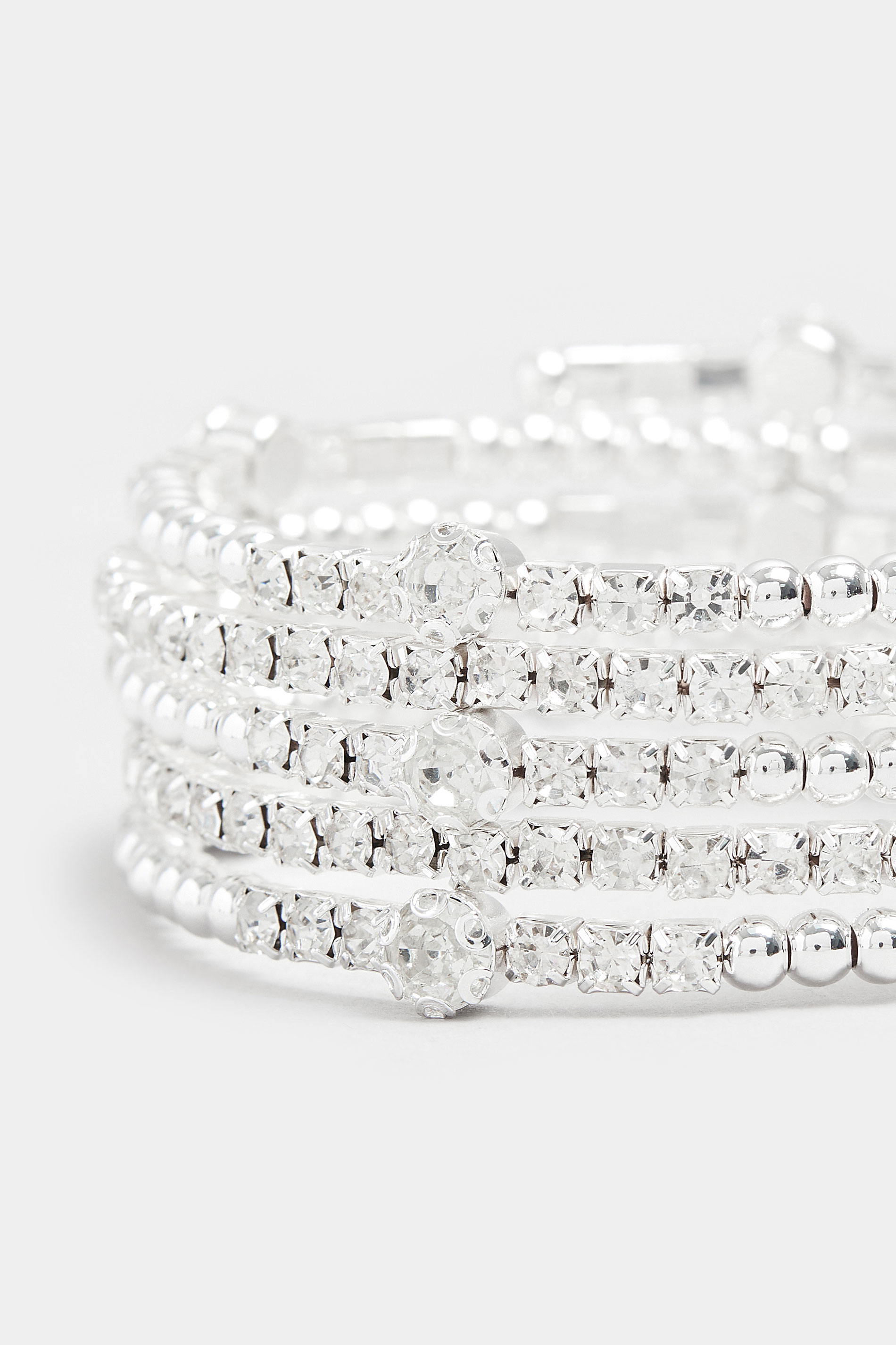Silver Tone Diamante Wrap Stretch Bracelet | Yours Clothing 3