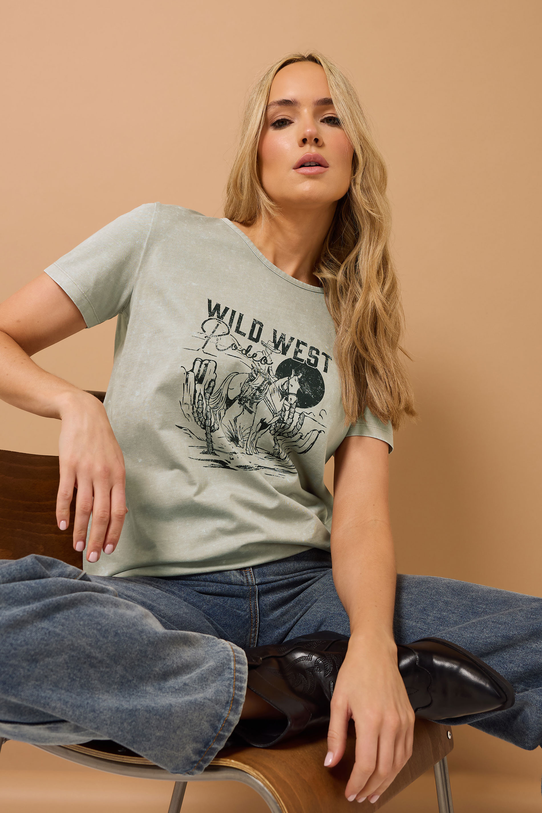 LTS Tall Natural Brown 'Wild West' Slogan T-Shirt | Long Tall Sally 6