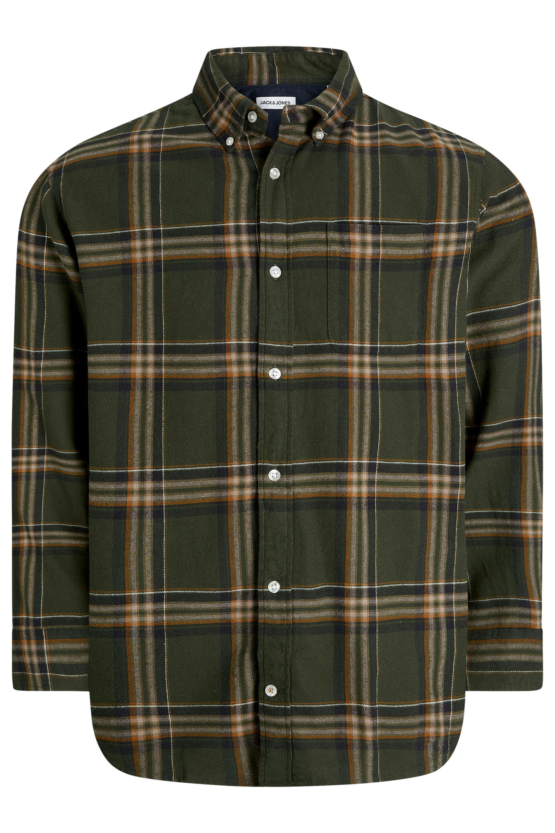 JACK & JONES Big & Tall Rosin Green Classic Flannel Checked Shirt | BadRhino 3