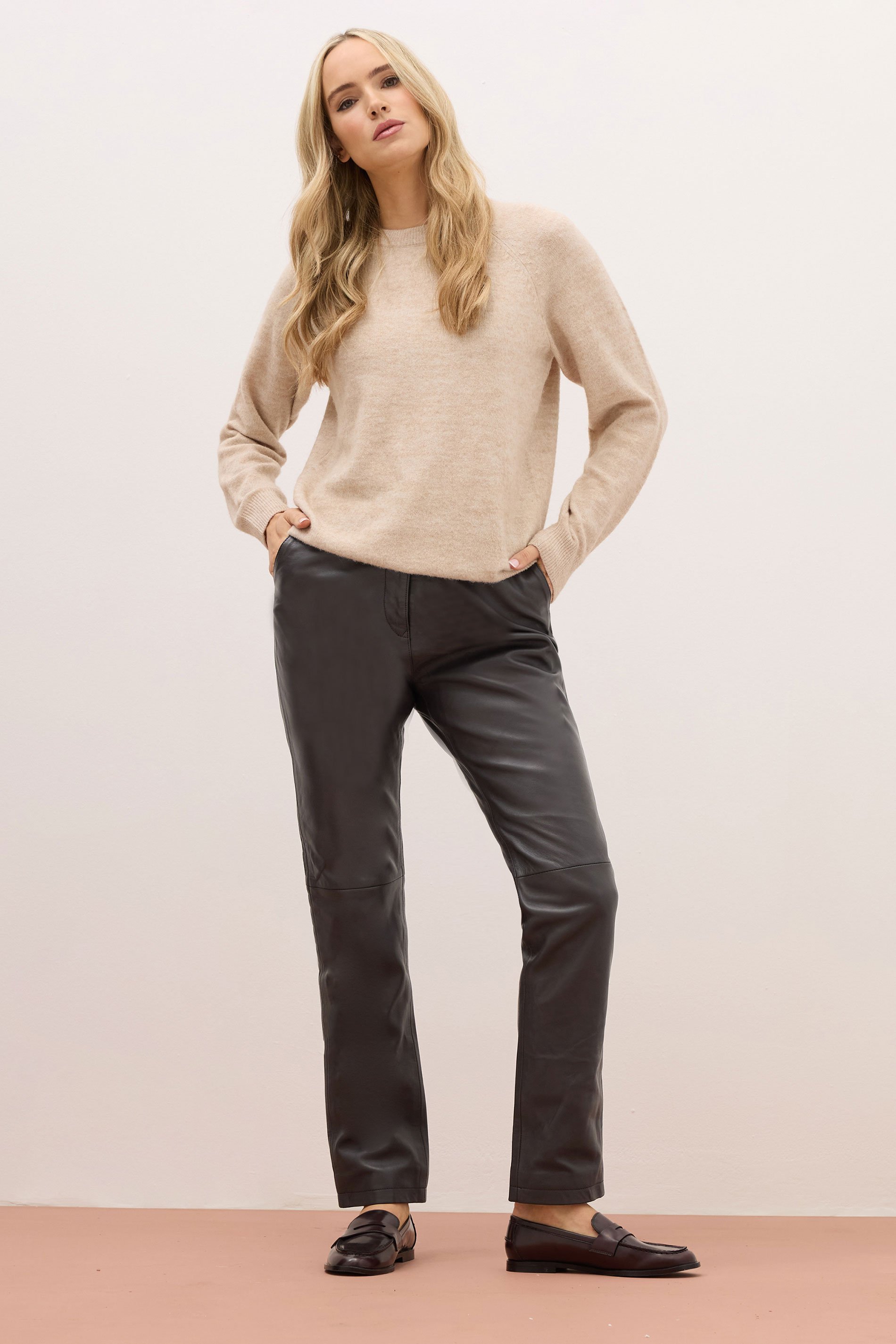 LTS PREMIUM Tall Chocolate Brown Leather Trousers | Long Tall Sally 2