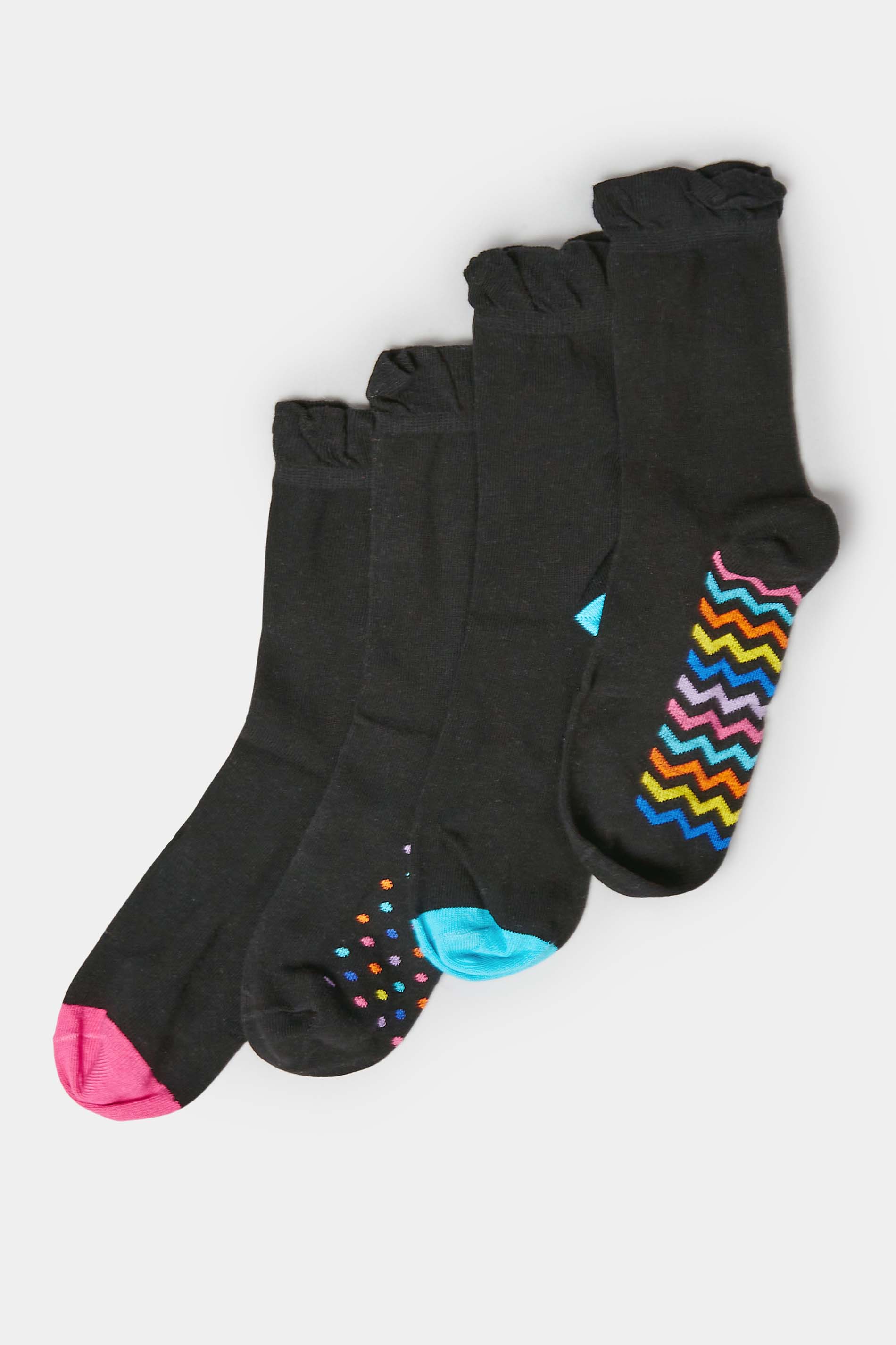 YOURS 4 PACK Black Stripe & Spot Print Footbed Ankle Socks | Yours Clothing 3