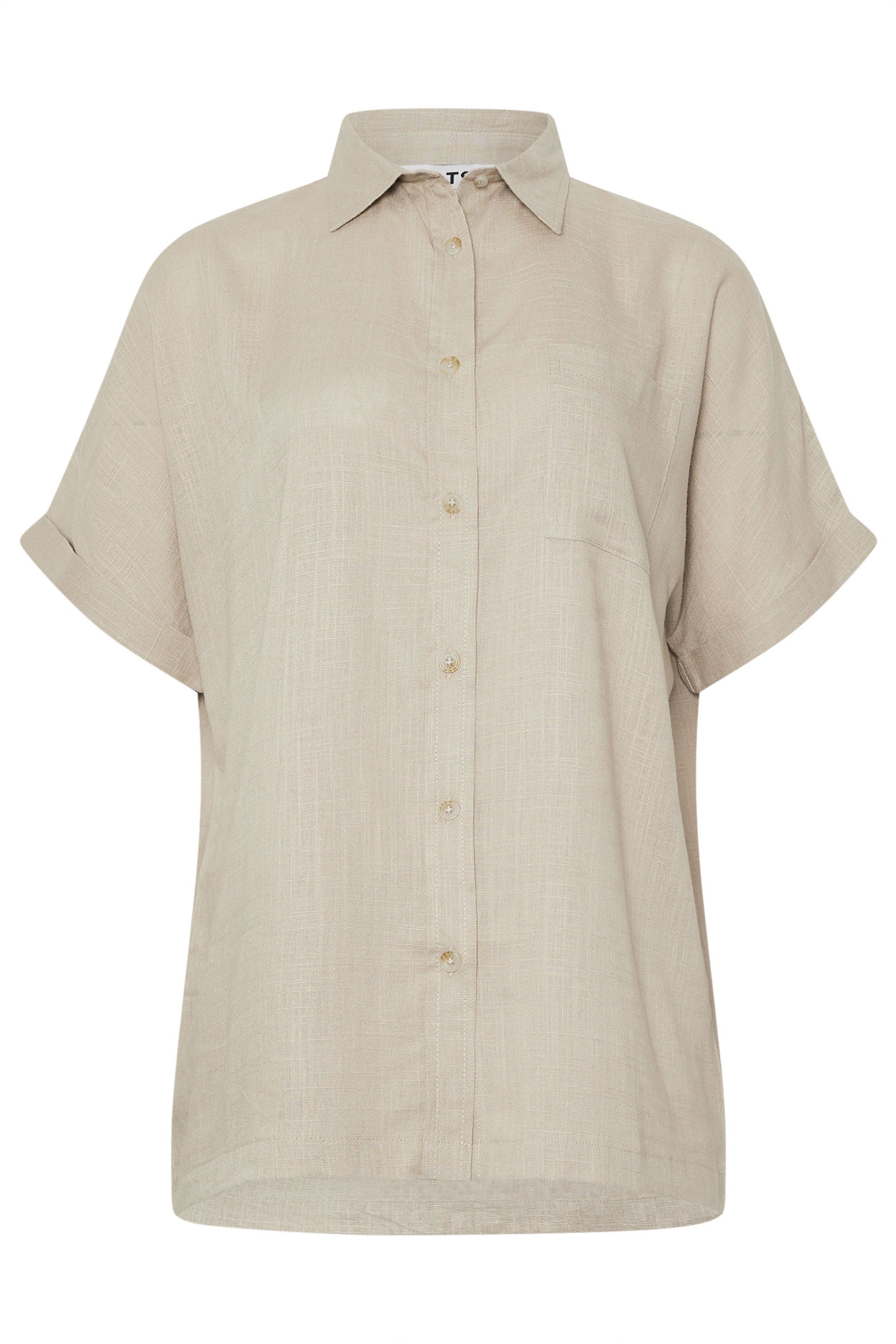 LTS Tall Stone Brown Linen Oversized Short Sleeve Shirt