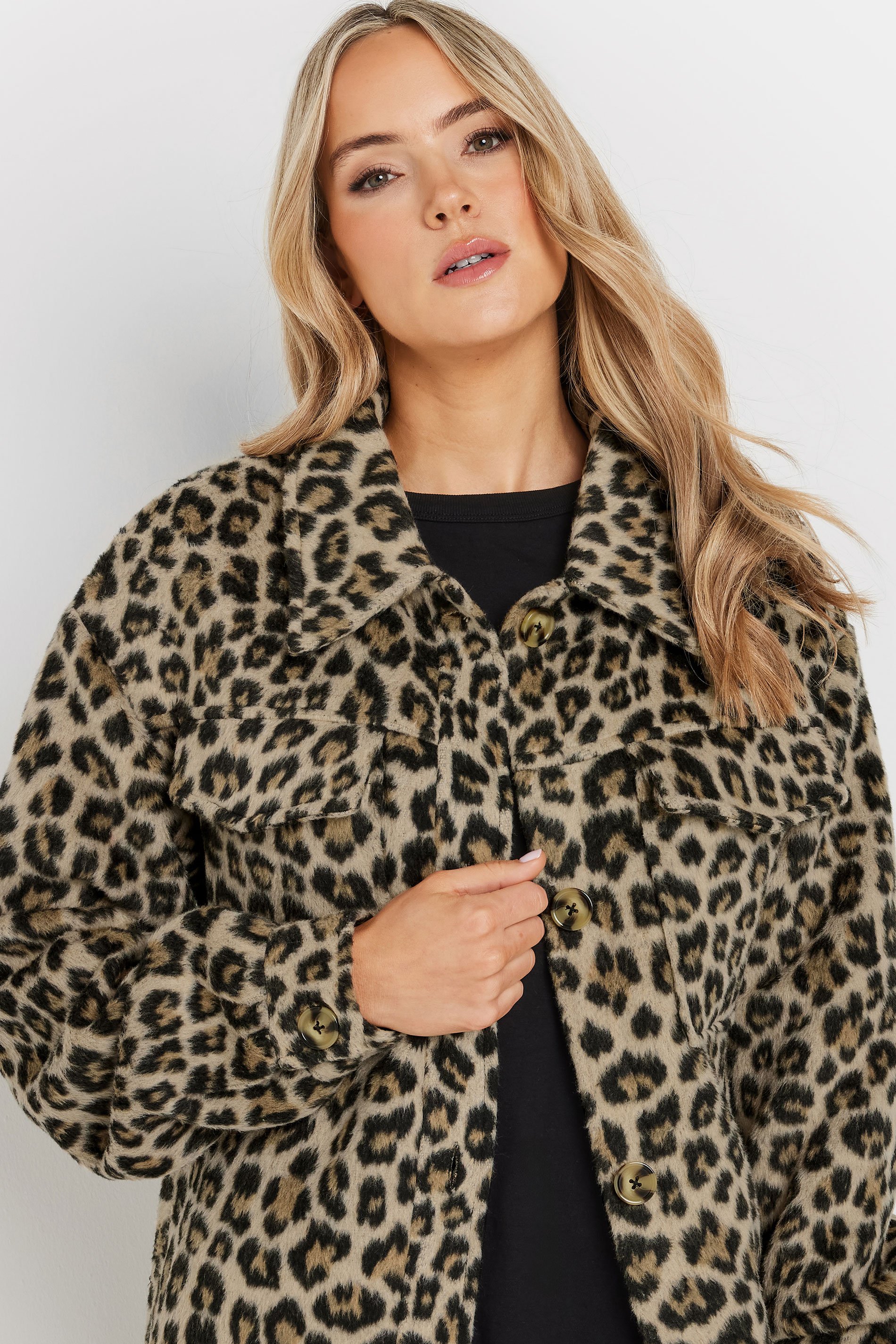 LTS Tall Beige Brown Leopard Print Longline Shacket | Long Tall Sally 5