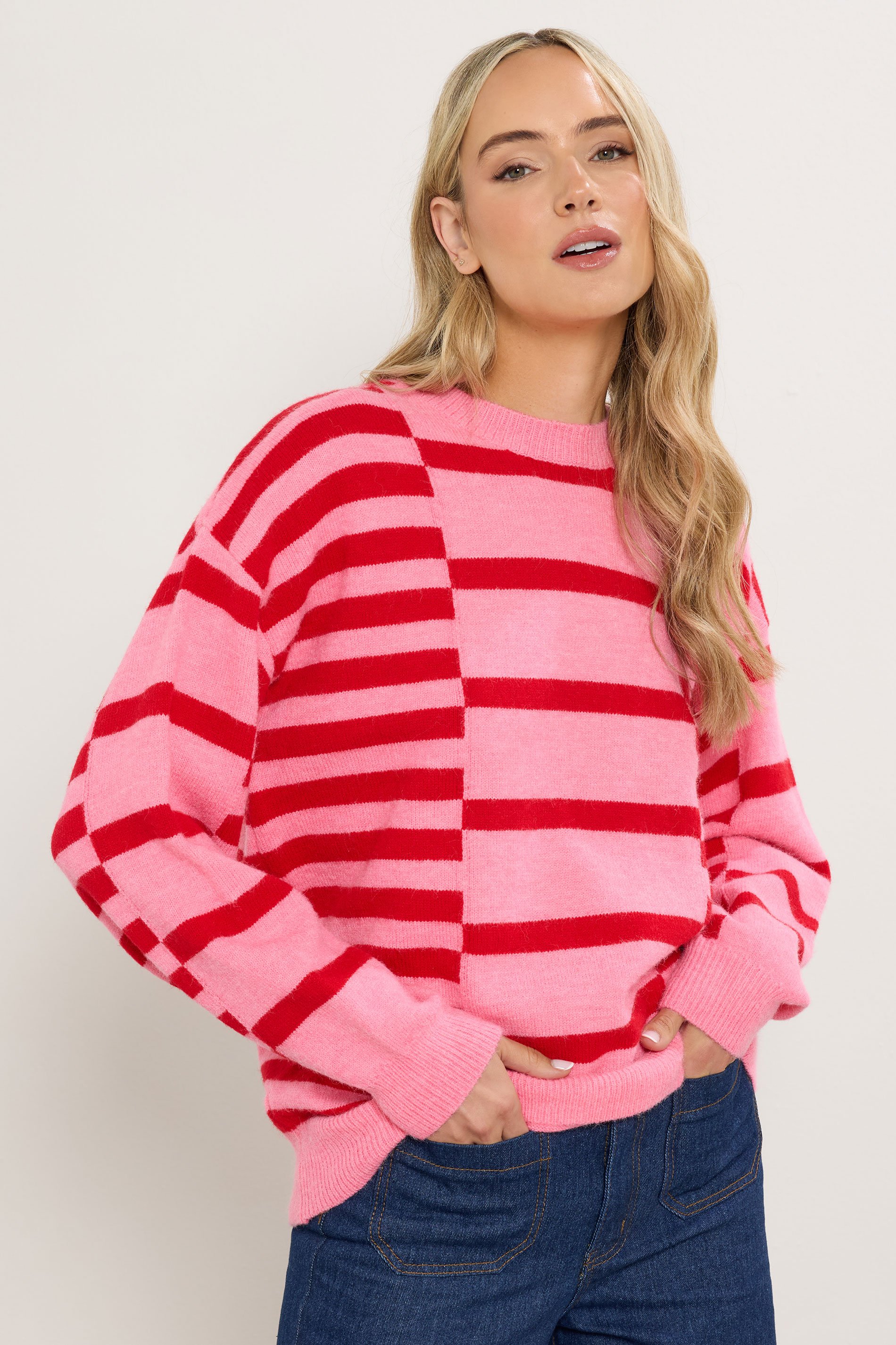 LTS Tall Pink & Red Striped Knitted Jumper | Long Tall Sally 1