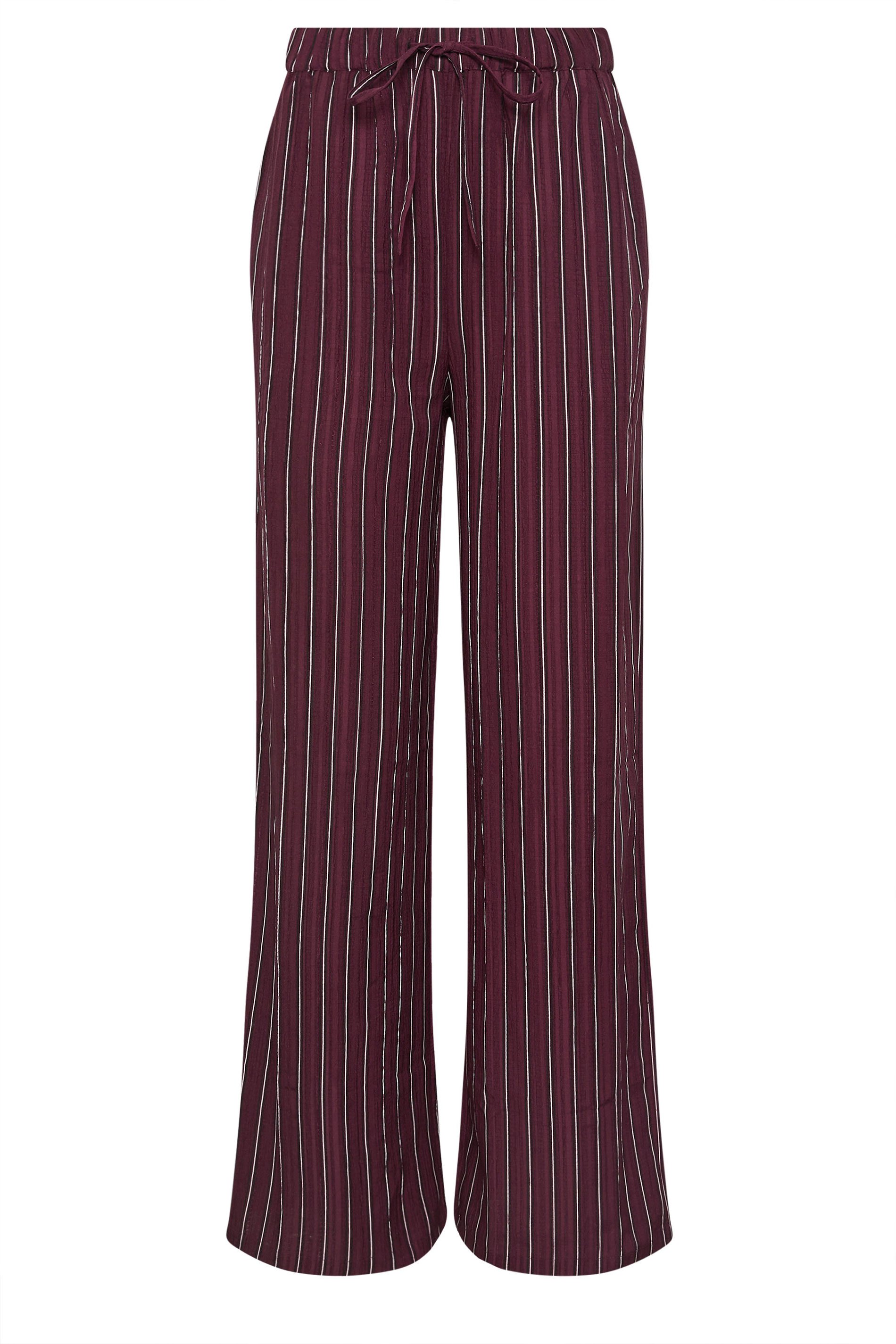 LTS Tall Burgundy Red Striped Wide Leg Trousers | Long Tall Sally 5