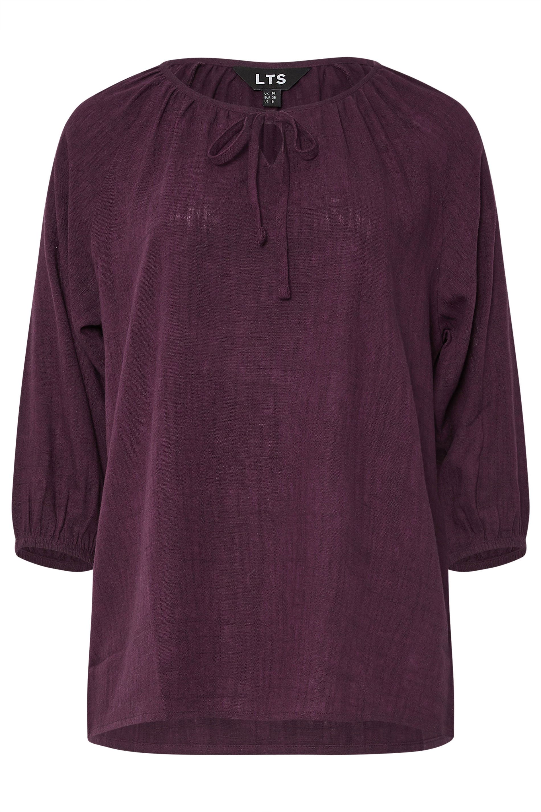 LTS Tall Dark Purple Linen Tie Front Top | Long Tall Sally 7