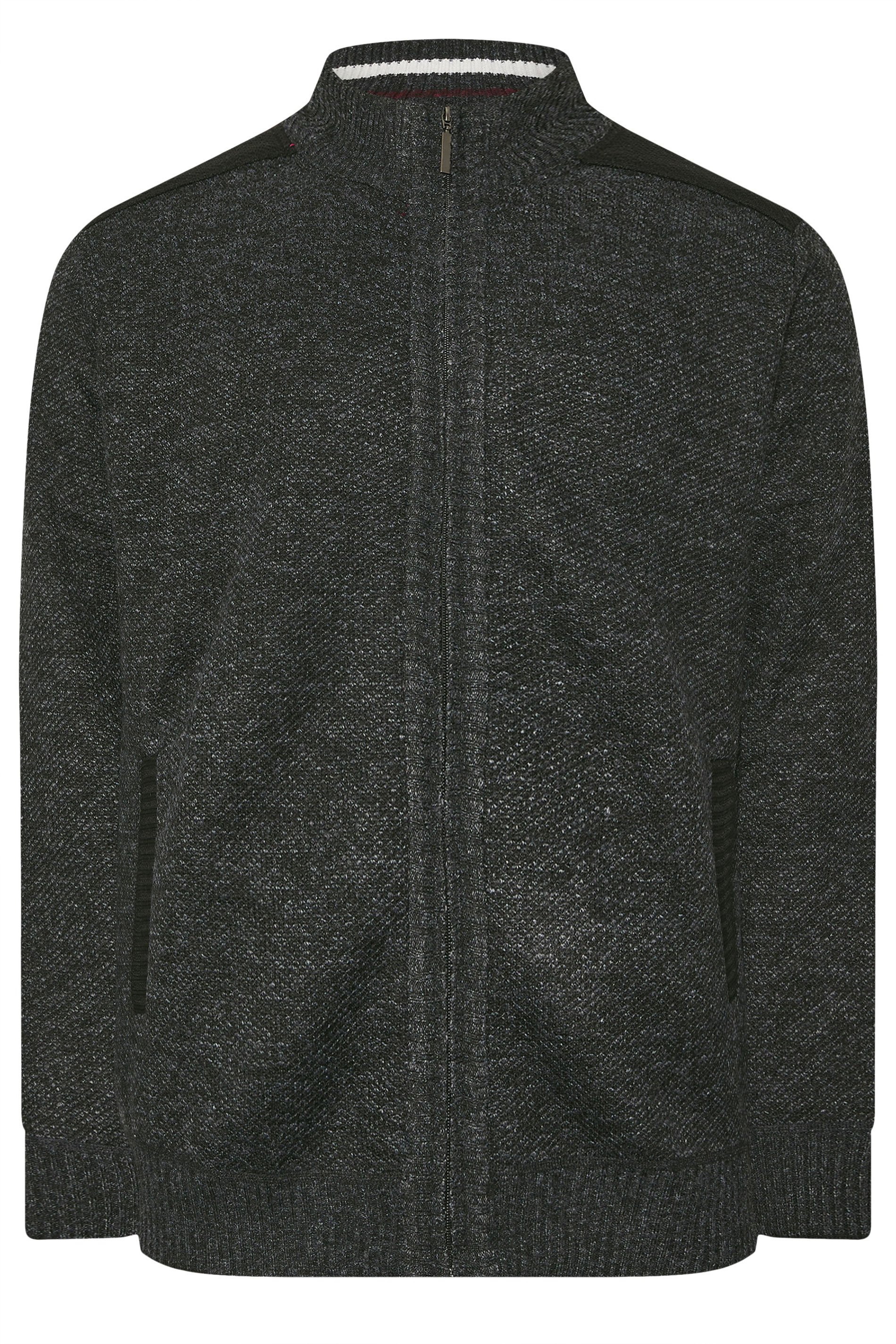 D555 Big & Tall Charcoal Grey Marl Zip Through Knitted Jumper | BadRhino 4