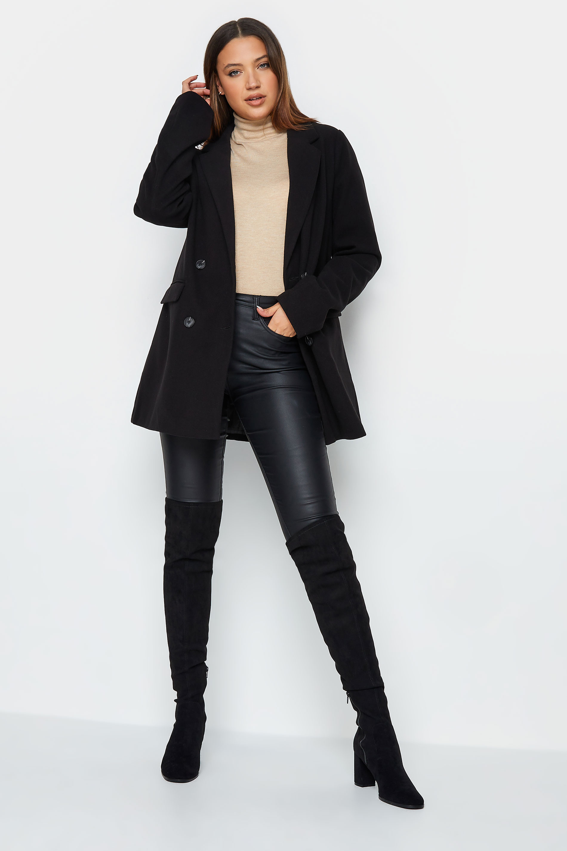 LTS Tall Women's Black Double Breasted Brushed Jacket | Long Tall Sally 2