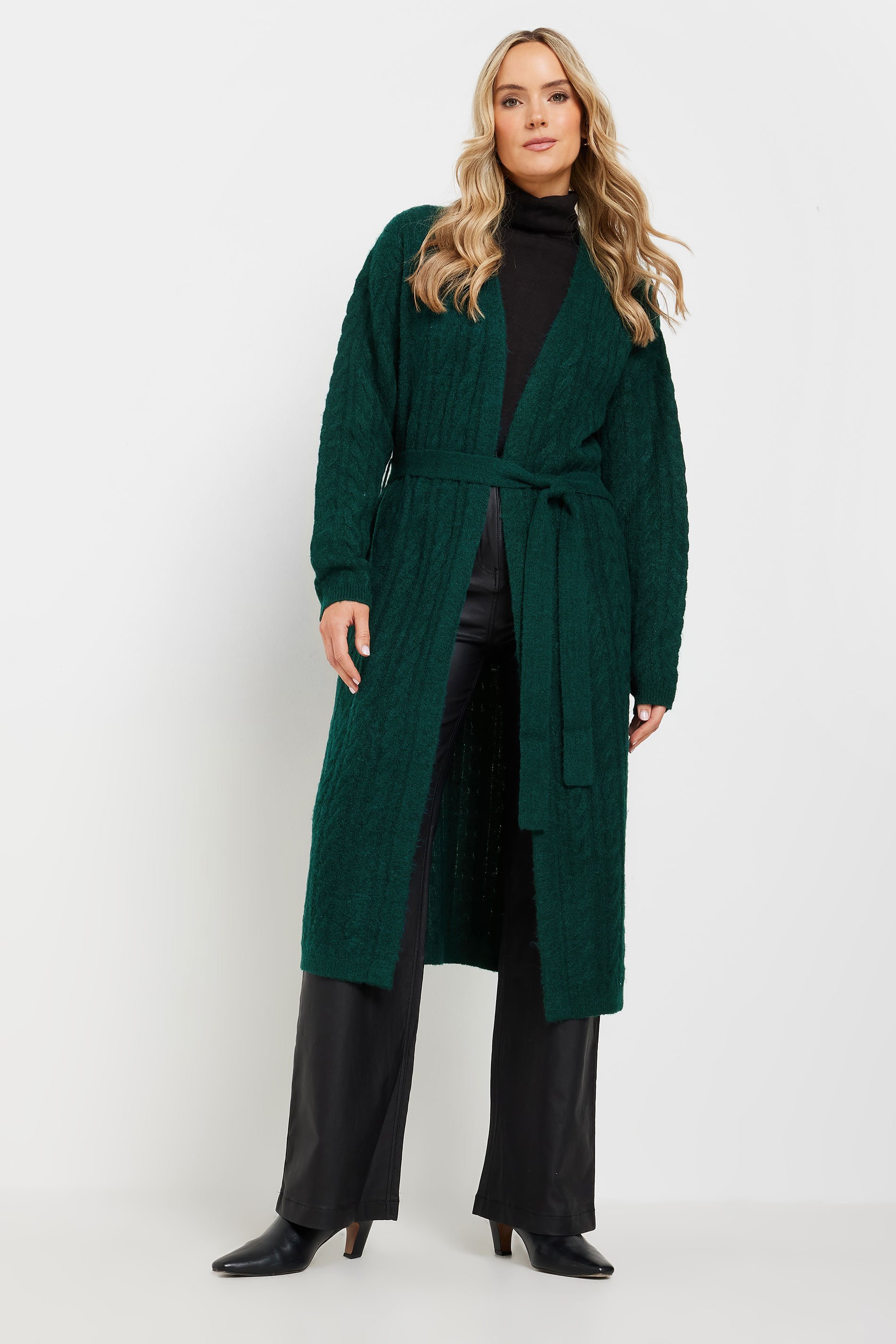 LTS Tall Emerald Green Cable Knit Midi Cardigan | Long Tall Sally 2
