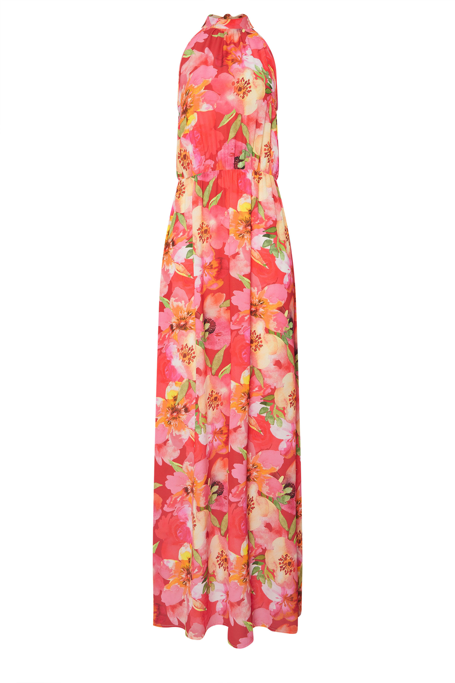 LTS Tall Orange Tropical Floral Halter Neck Maxi Dress | Long Tall Sally 5