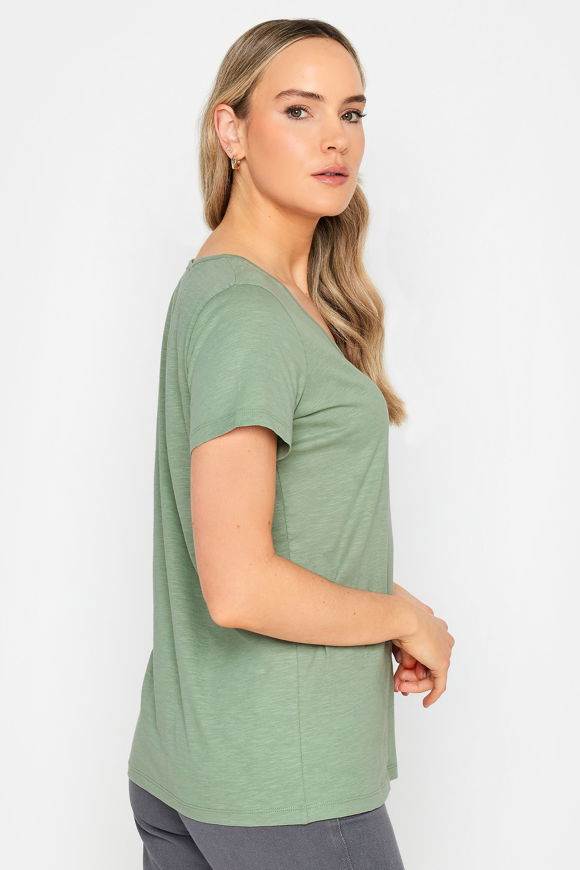 LTS Tall Womens Sage Green V-Neck T-Shirt | Long Tall Sally 3