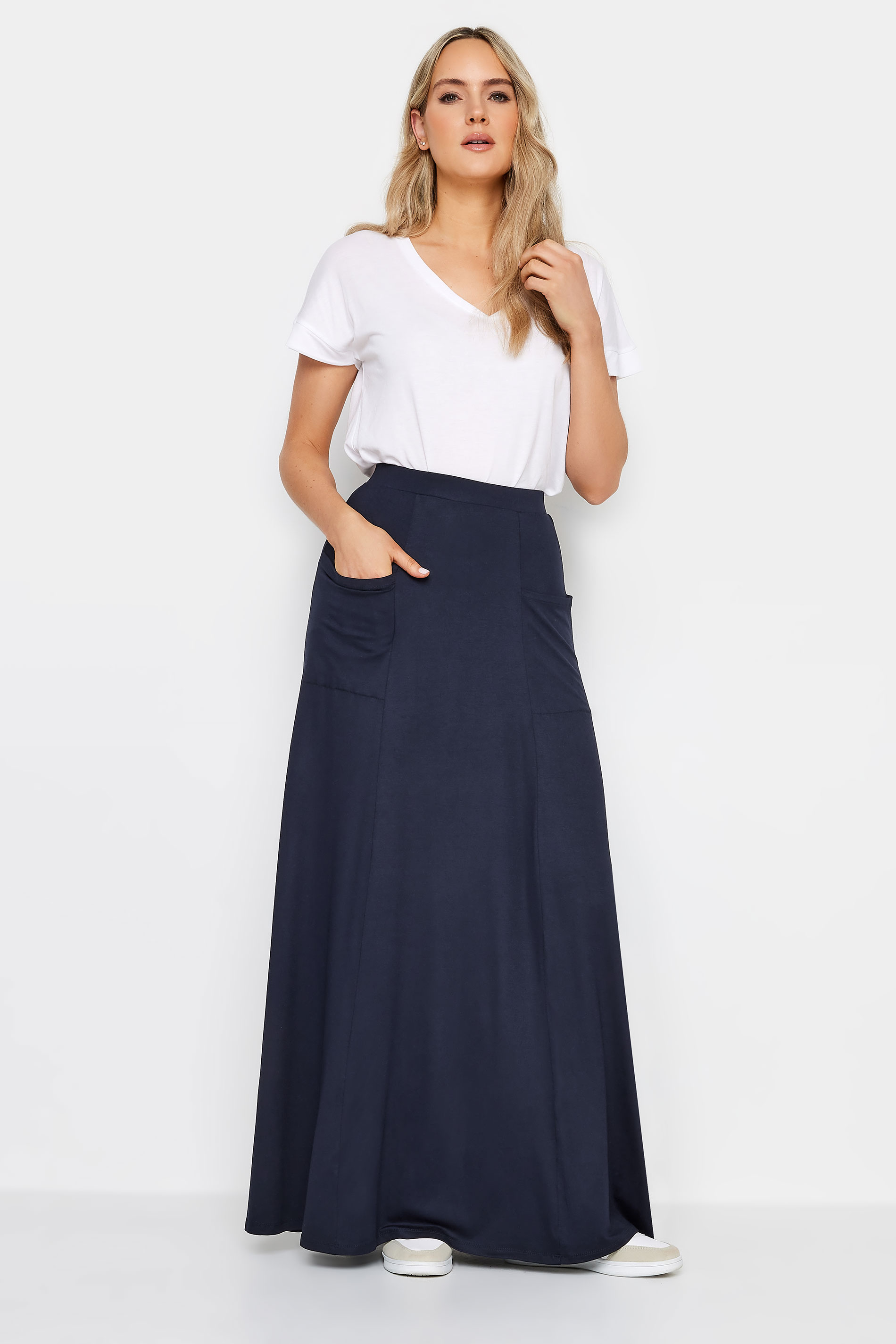 LTS Tall Womens Navy Blue Fit & Flare Maxi Skirt | Long Tall Sally 1