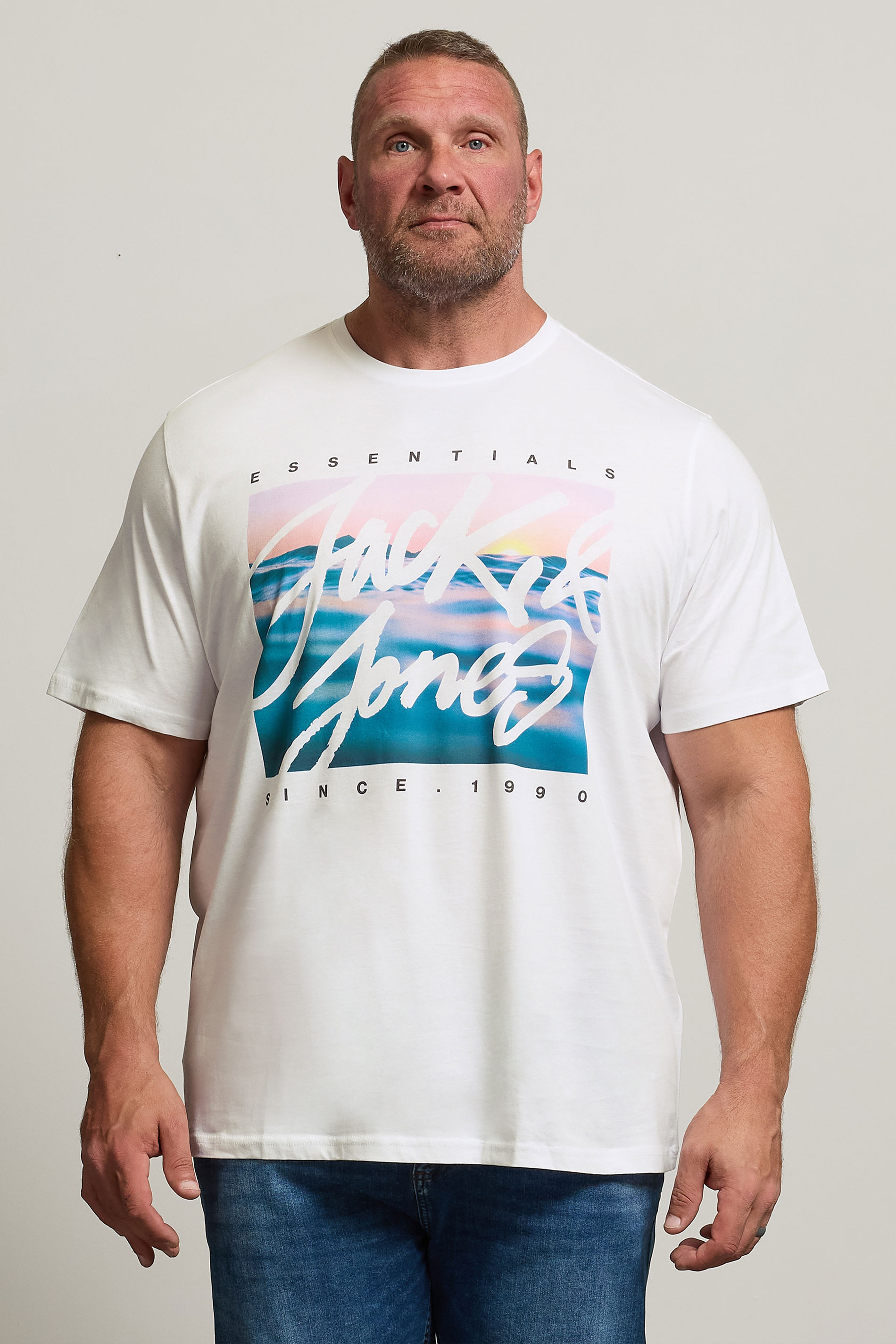 JACK & JONES Big & Tall White Photo-Print T-Shirt | BadRhino 1