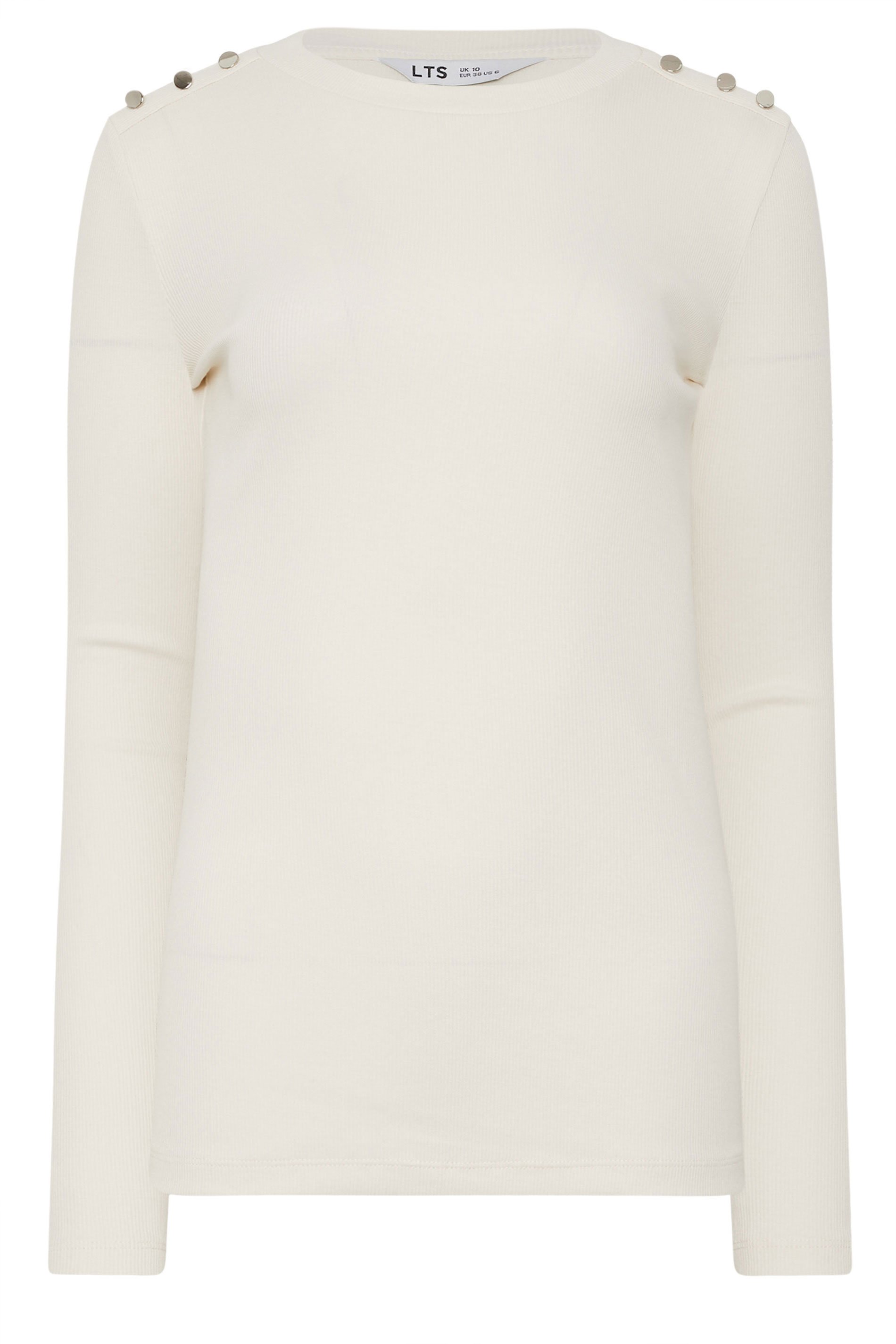 LTS Tall Women's Ivory White Ribbed Button Top | Long Tall Sally 1