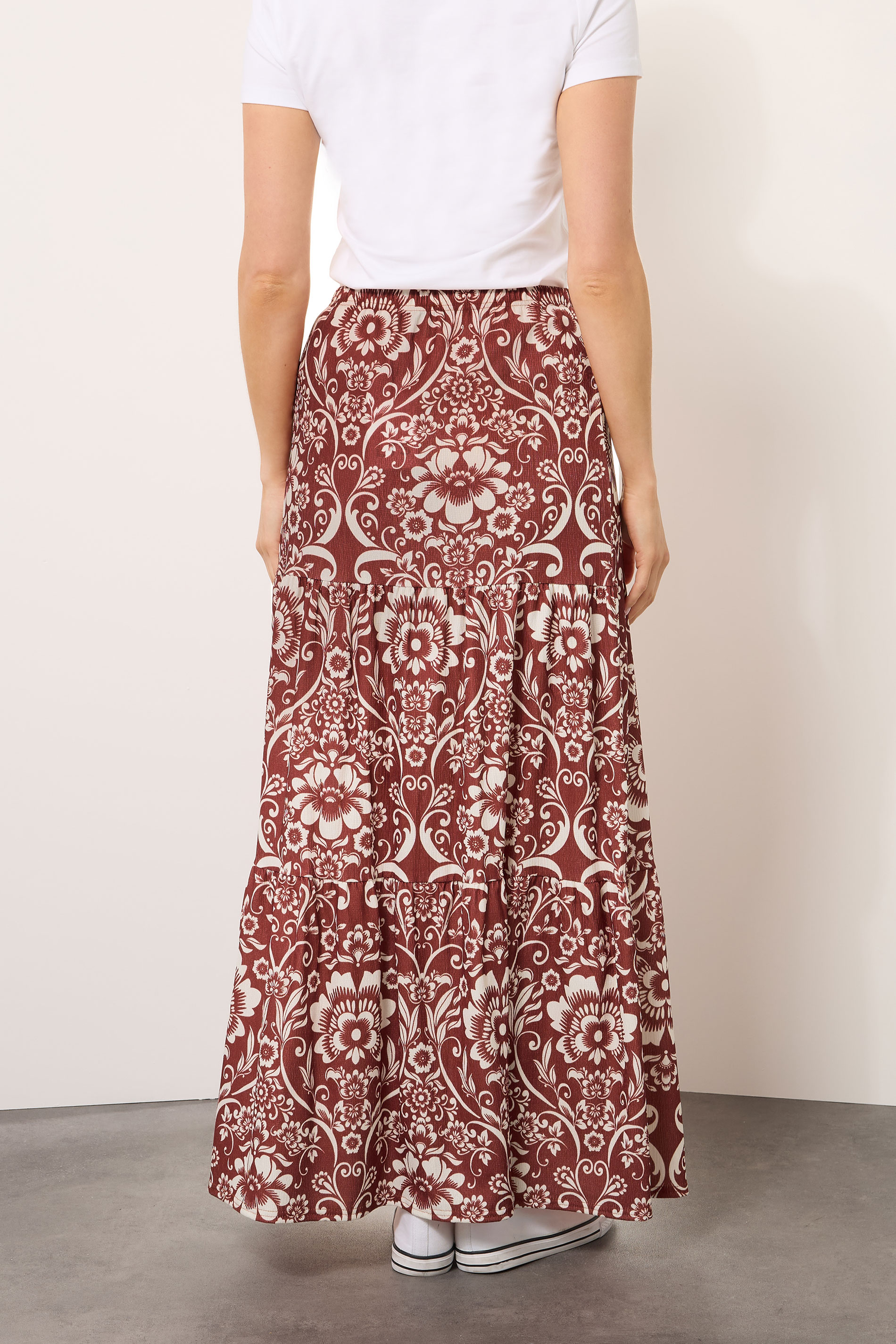 LTS Tall Red Floral Print Tiered Maxi Skirt | Long Tall Sally 3