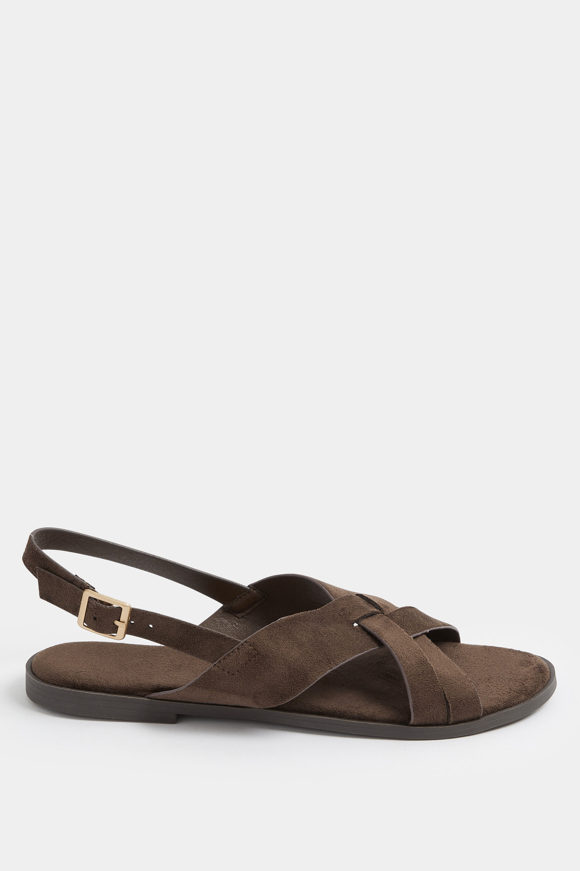 Brown Faux Suede Cross Over Strap Sandals In Wide E Fit | Yours Clothing 2