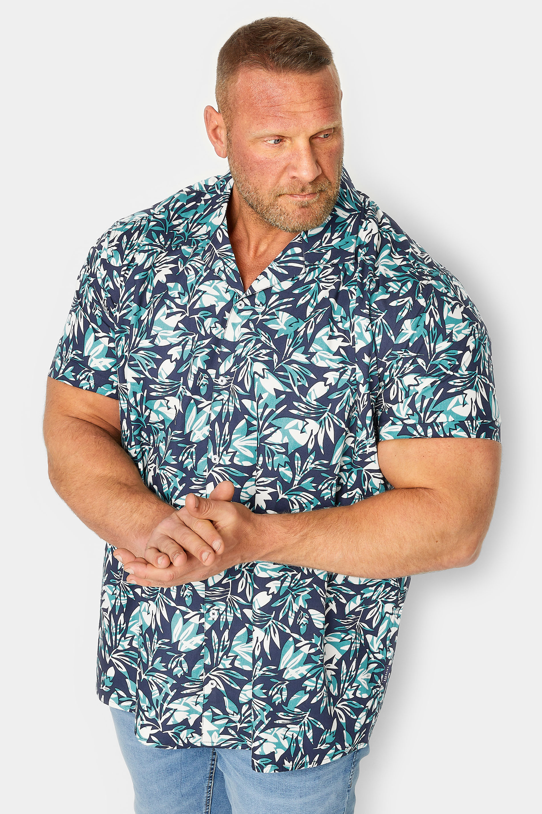 BadRhino Big & Tall Navy Leaf Print Shirt | BadRhino 1