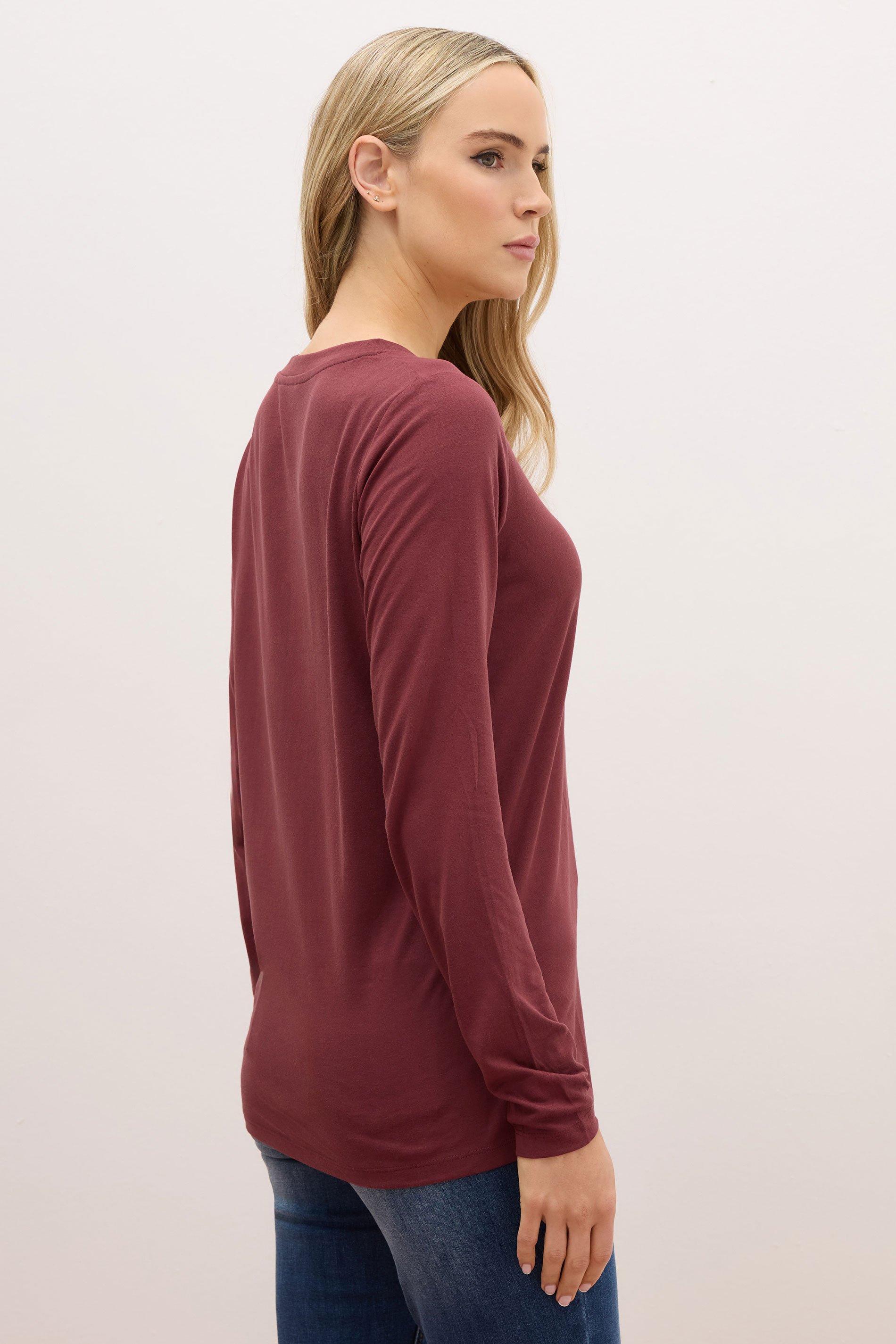 LTS PREMIUM Tall Burgundy Red Long Sleeve V-Neck Top | Long Tall Sally 3