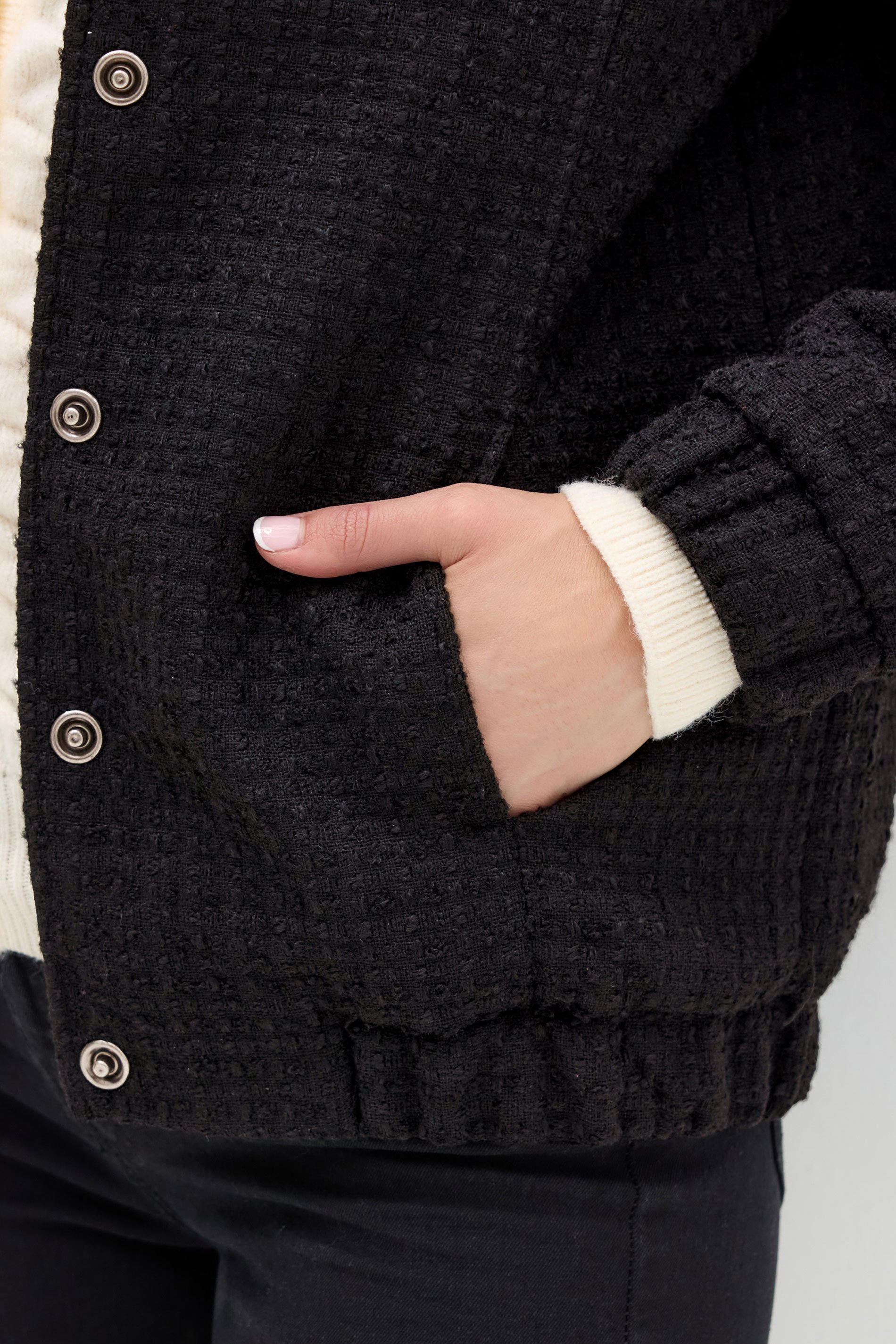 LTS Tall Black Boucle Tweed Bomber Jacket | Long Tall Sally 4